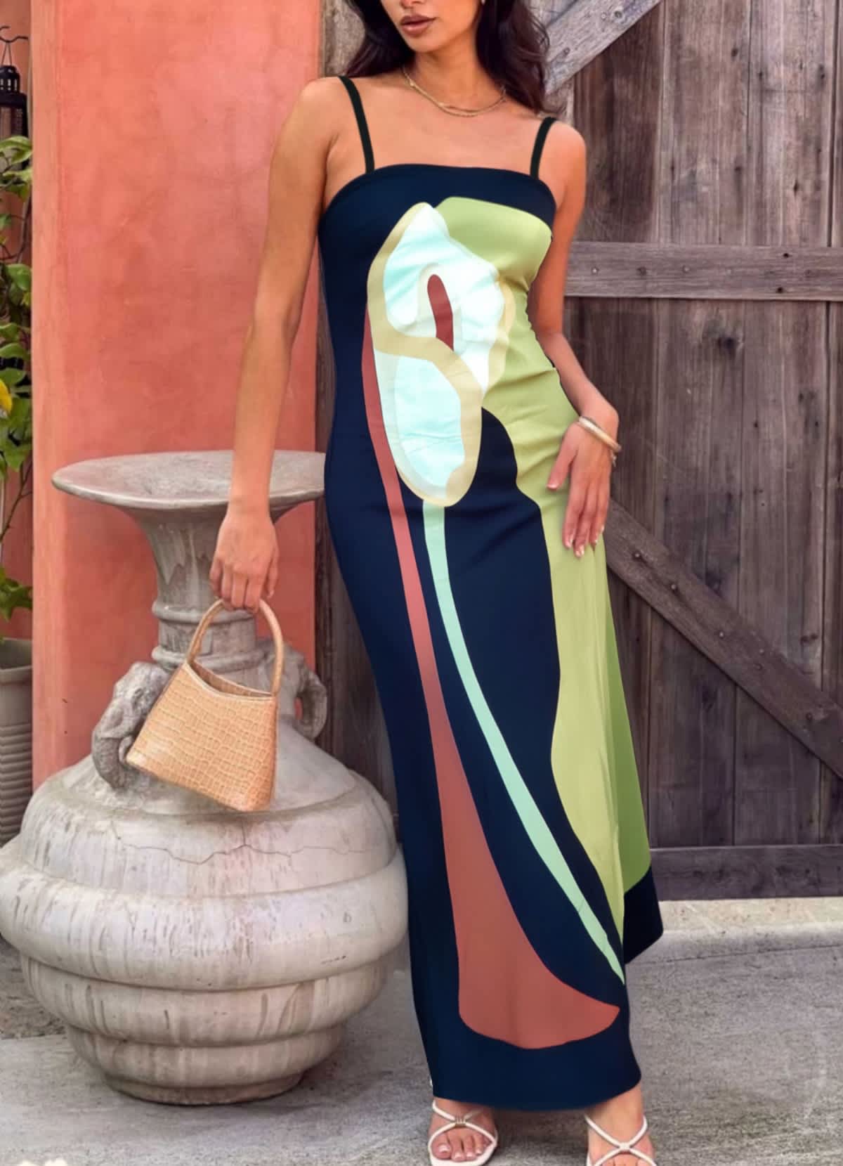 Chic YC Women's Abstract Floral Print Spaghetti Strap Maxi Dress Summer Elegant Evening Dress - Image 15