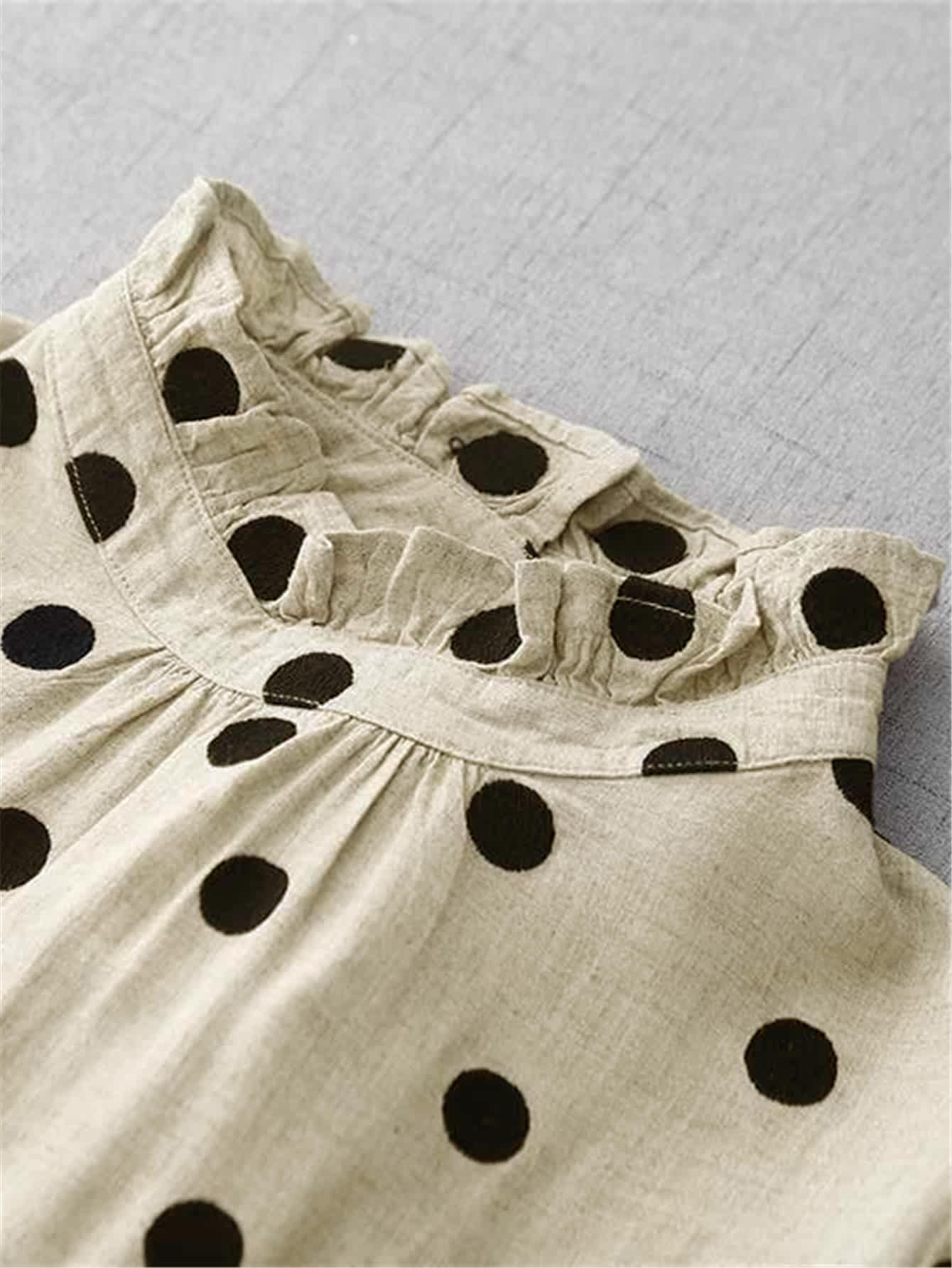 Chic YC Women's Beige Polka Dot Maxi Dress Spring Casual Loose Ruffle Neck Long-Sleeve Dress - Image 7