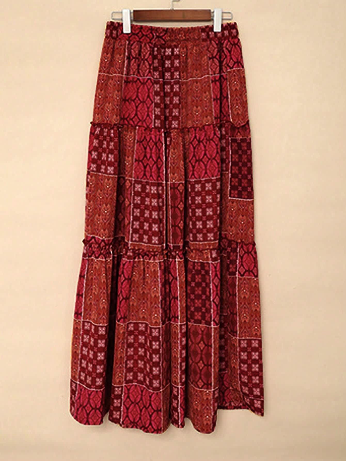 Chic YC Women's Bohemian Patchwork Print Maxi Skirt - Image 13