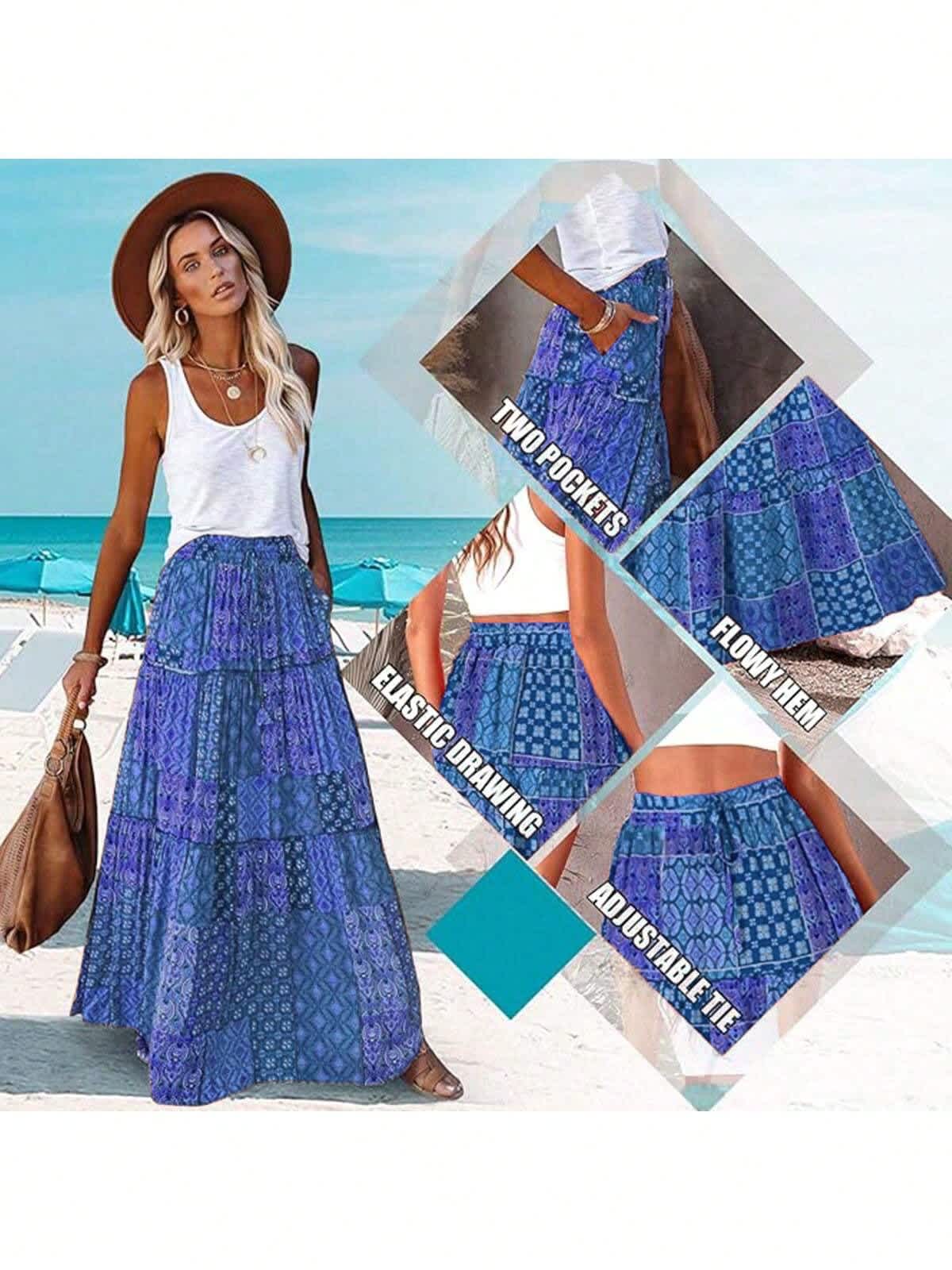 Chic YC Women's Bohemian Patchwork Print Maxi Skirt - Image 31