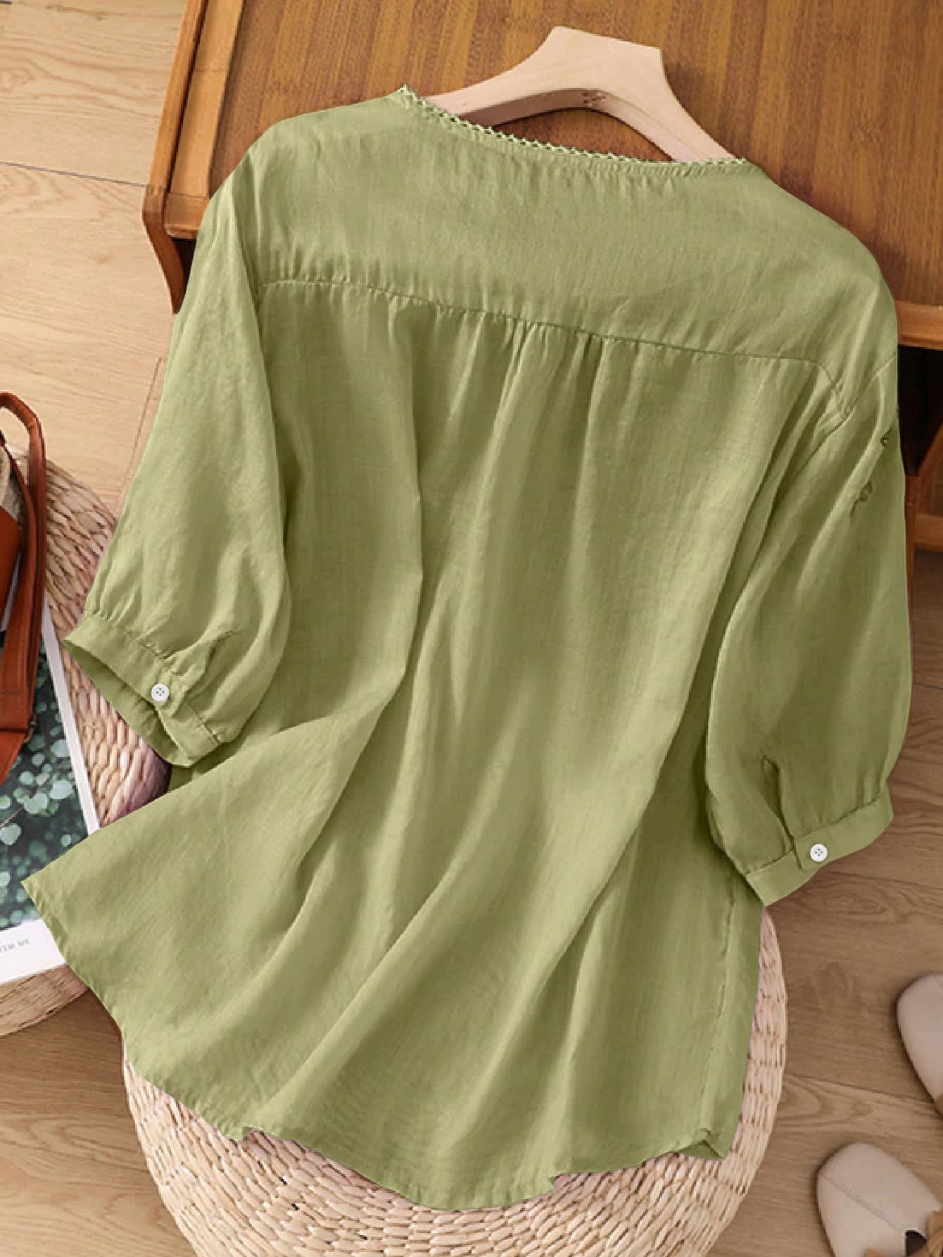 Chic YC Women's Floral Embroidered 3/4 Sleeve Blouse Ruffled Crew Neck Summer Top - Image 34