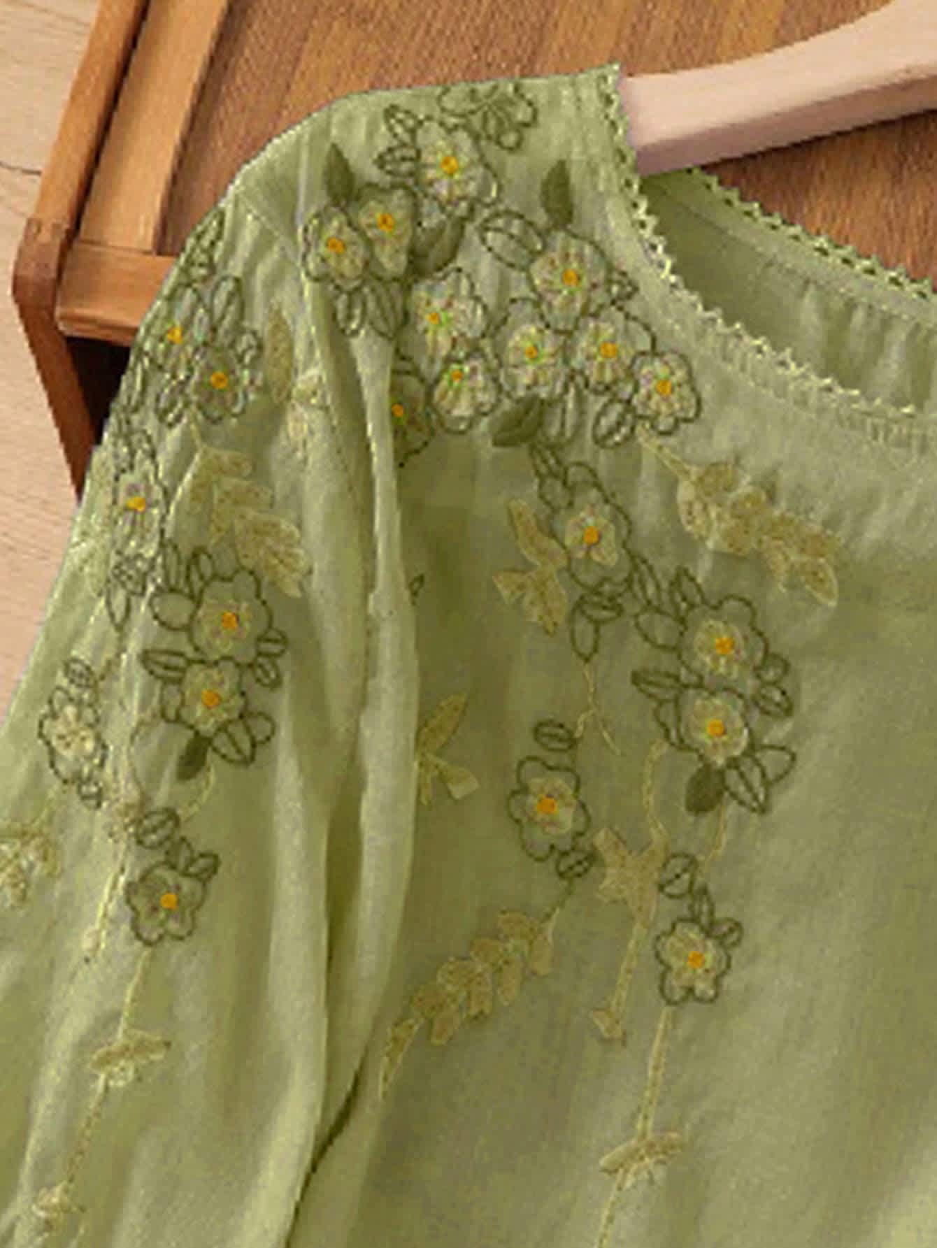Chic YC Women's Floral Embroidered 3/4 Sleeve Blouse Ruffled Crew Neck Summer Top - Image 35