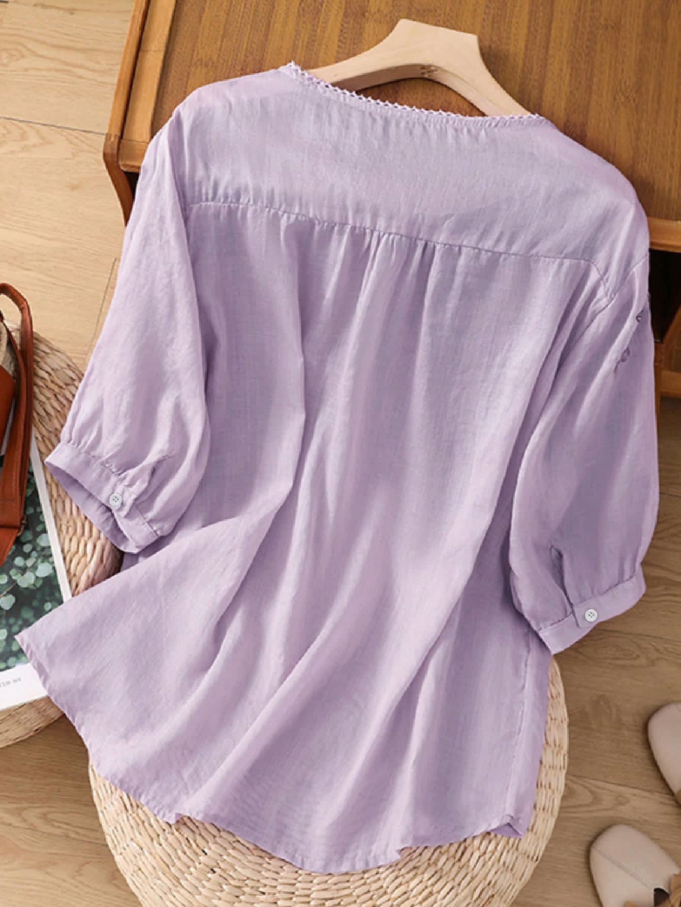 Chic YC Women's Floral Embroidered 3/4 Sleeve Blouse Ruffled Crew Neck Summer Top - Image 41