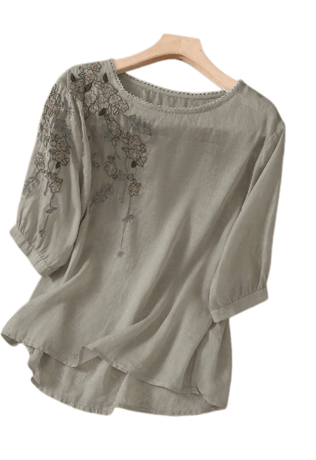 Chic YC Women's Floral Embroidered 3/4 Sleeve Blouse Ruffled Crew Neck Summer Top - Image 64