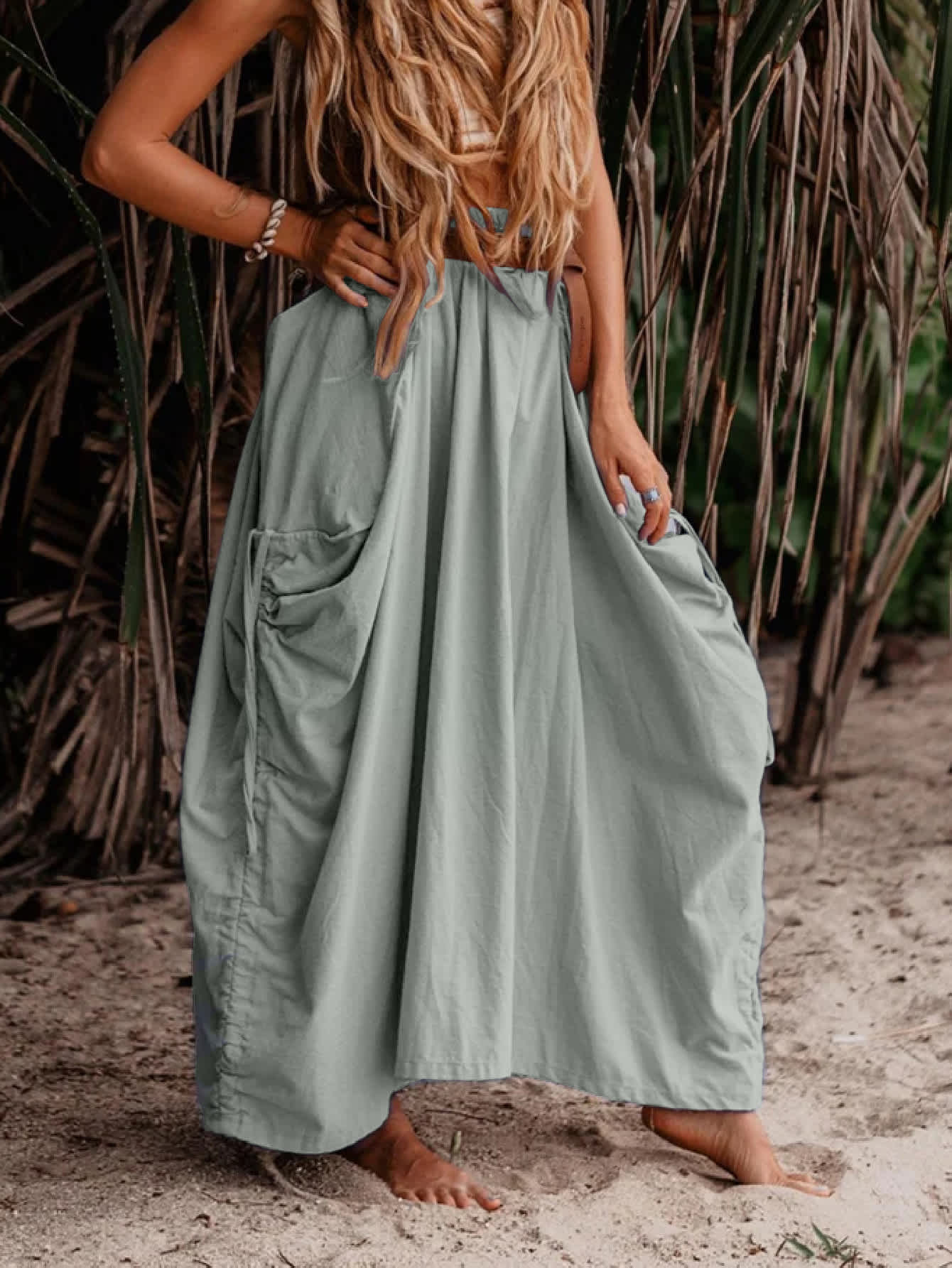 Chic YC Women's High Waist Flowy Maxi Skirt with Belt Summer Casual Beach Boho Skirt - Image 14