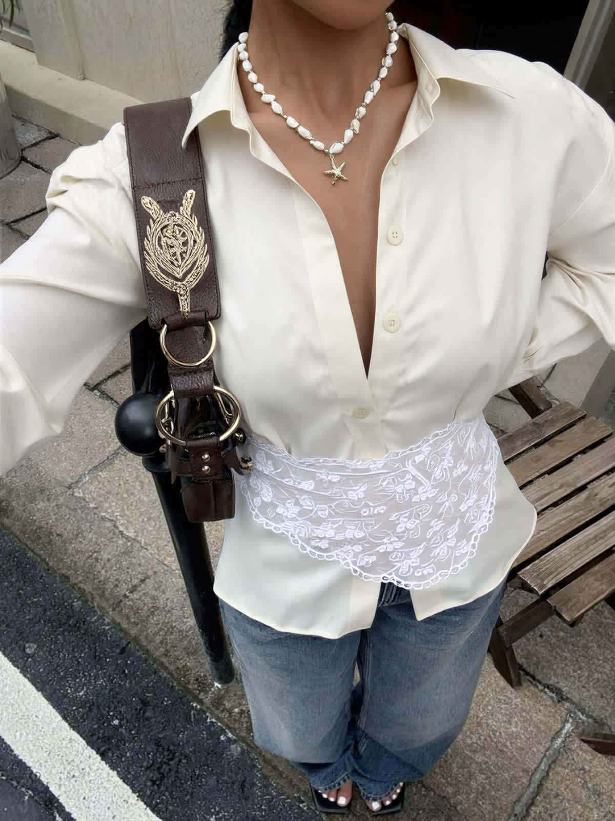 Chic YC Women's Lace Patchwork Button Down Lantern Sleeve Waist Cinched Blouse Casual Fall Office Work Top - Image 8