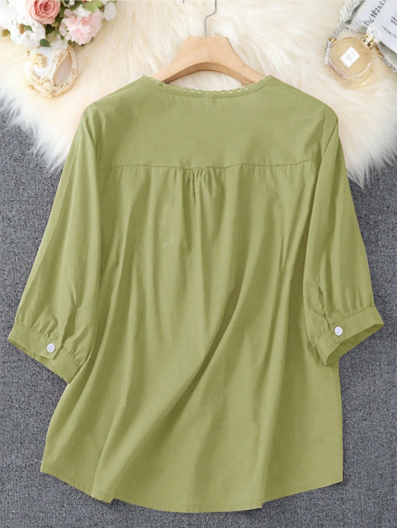 Chic YC Women's Pleated V-Neck Blouse Spring Summer Casual Half-Sleeve Flowy Top - Image 40