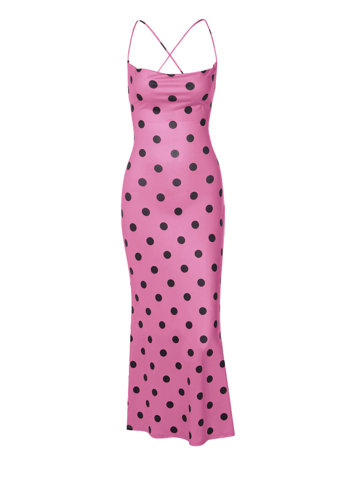 Chic YC Women's Polka Dot Maxi Dress Backless Criss Cross Strap Bodycon Summer Party Dress - Image 10