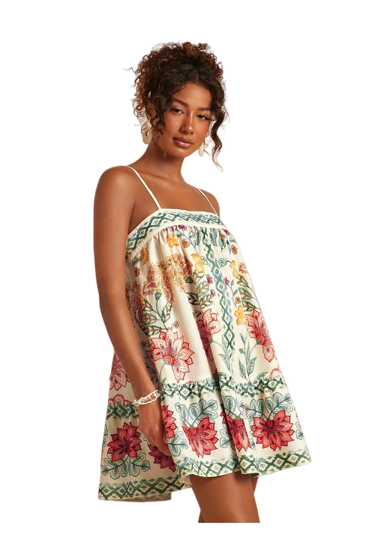 Chic YC Women's Spaghetti Strap Boho Floral Ruffle Hem Mini Dress Summer Casual Beach Swing Dress - Image 4