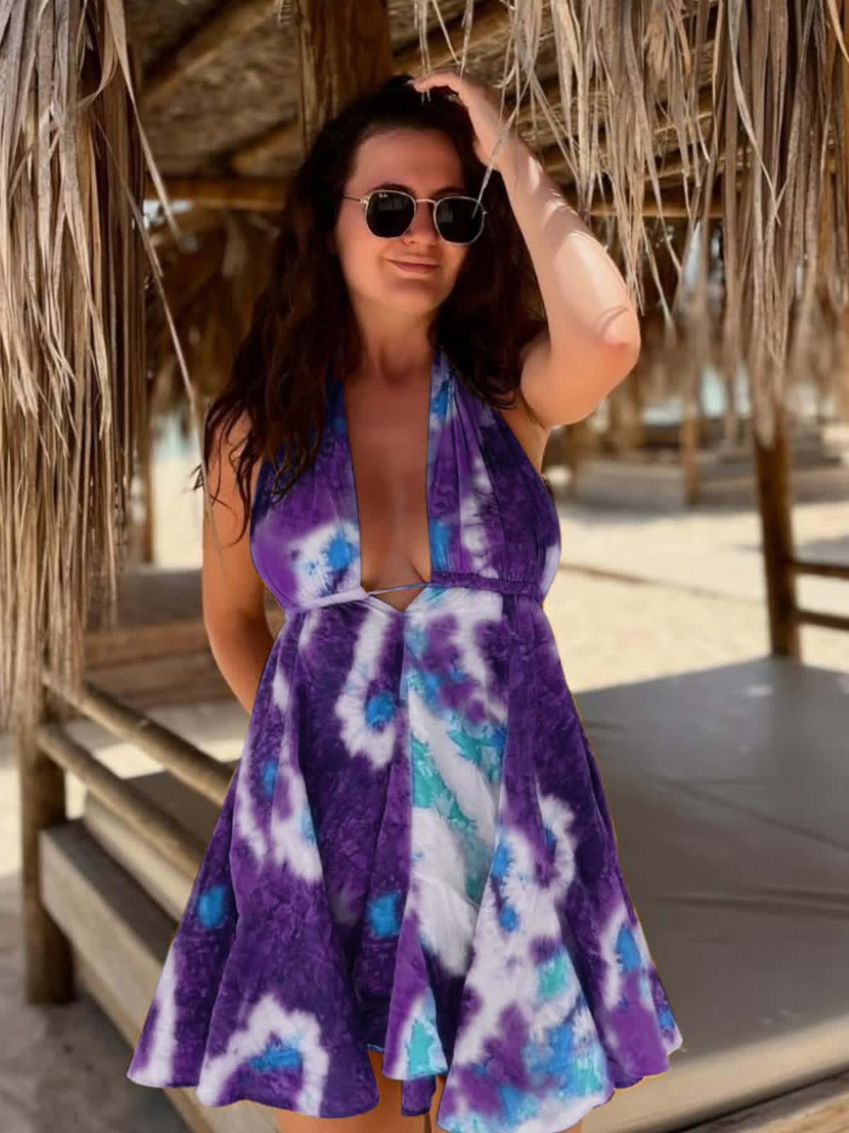 Chic YC Women's Tie Dye Halter Mini Dress Neck Flowy Ruffle Summer Beach Vacation Party Dress - Image 6