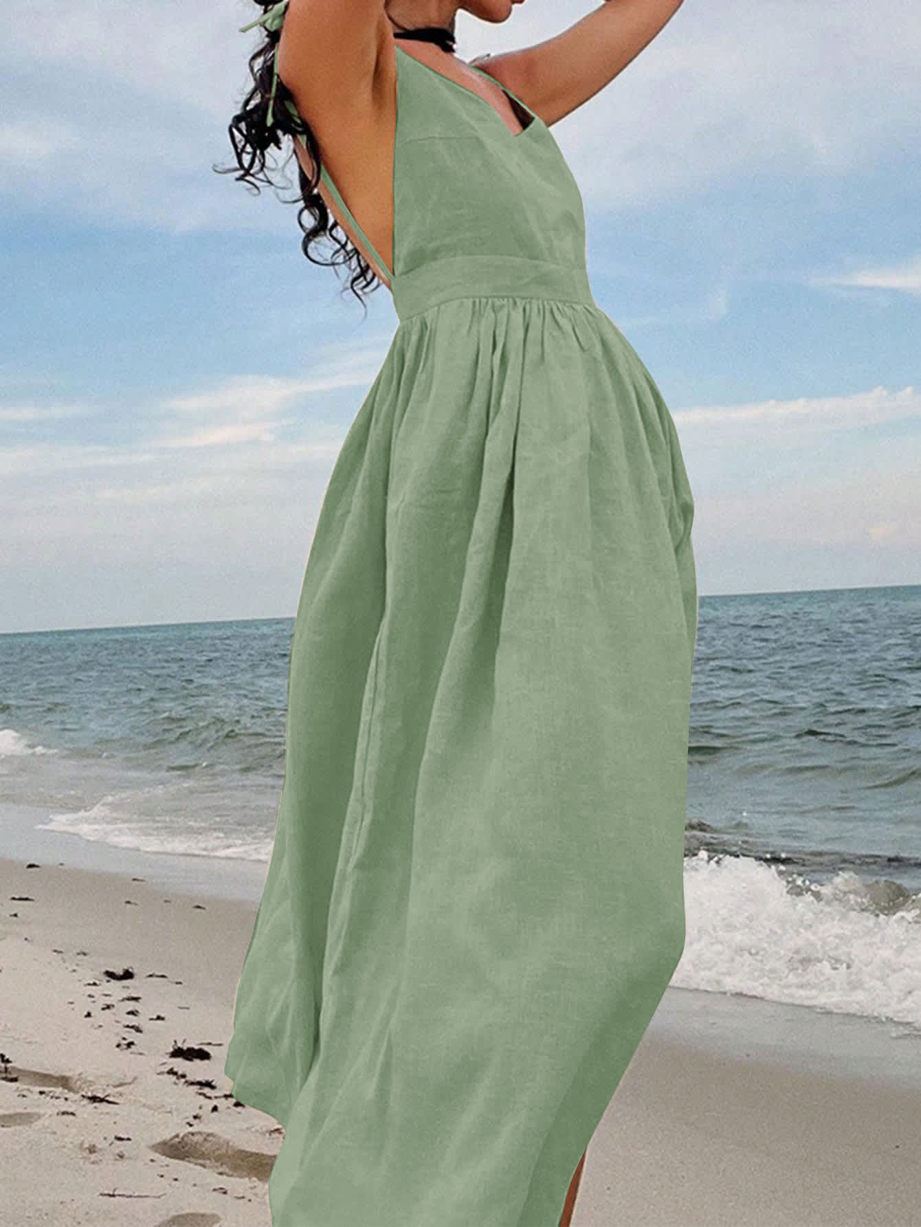 Chic YC Women's Tie Strap Flowy Midi Dress Summer Linen-Style Beach Vacation Dress - Image 17