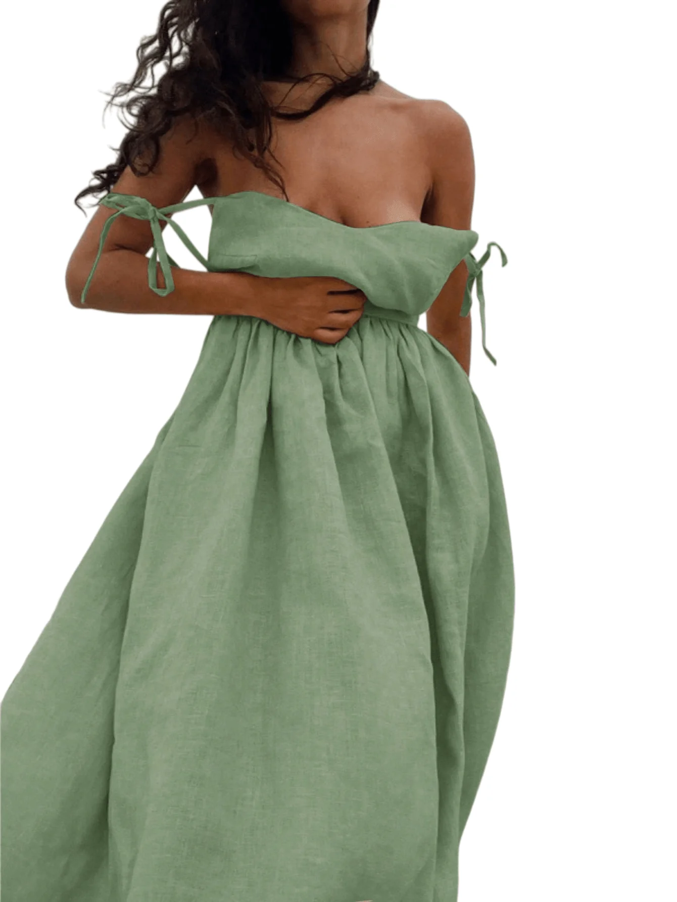 Chic YC Women's Tie Strap Flowy Midi Dress Summer Linen-Style Beach Vacation Dress - Image 28