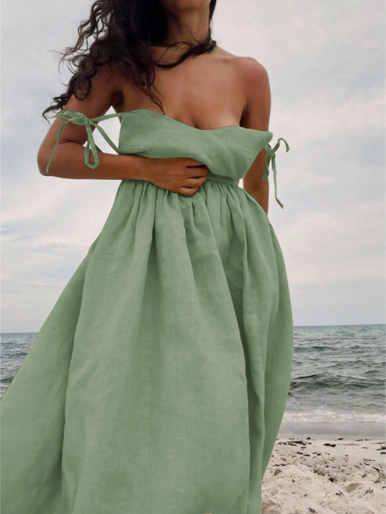 Chic YC Women's Tie Strap Flowy Midi Dress Summer Linen-Style Beach Vacation Dress - Image 29