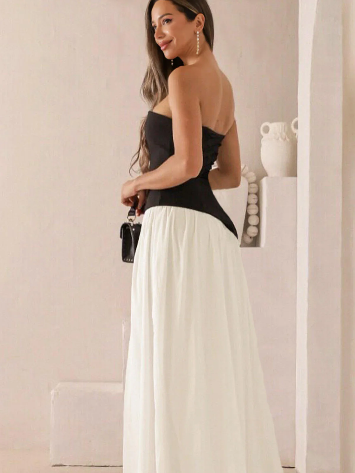 Chic YC Women's Two Tone Strapless Maxi Dress Elegant High Low Party Bodycon Dress - Image 8