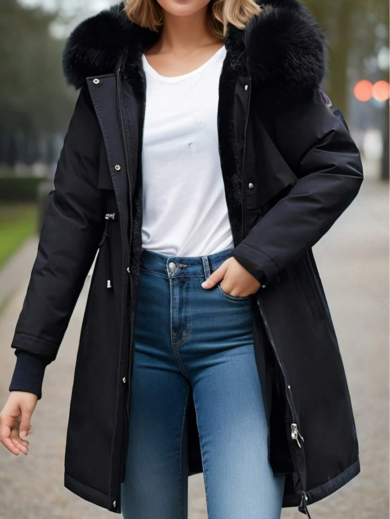 Chic YC Women's Winter Parka Puffy Coat with Long Fur Collar Hooded,Thicken Warm Overcoat for Deep Cold - Image 4