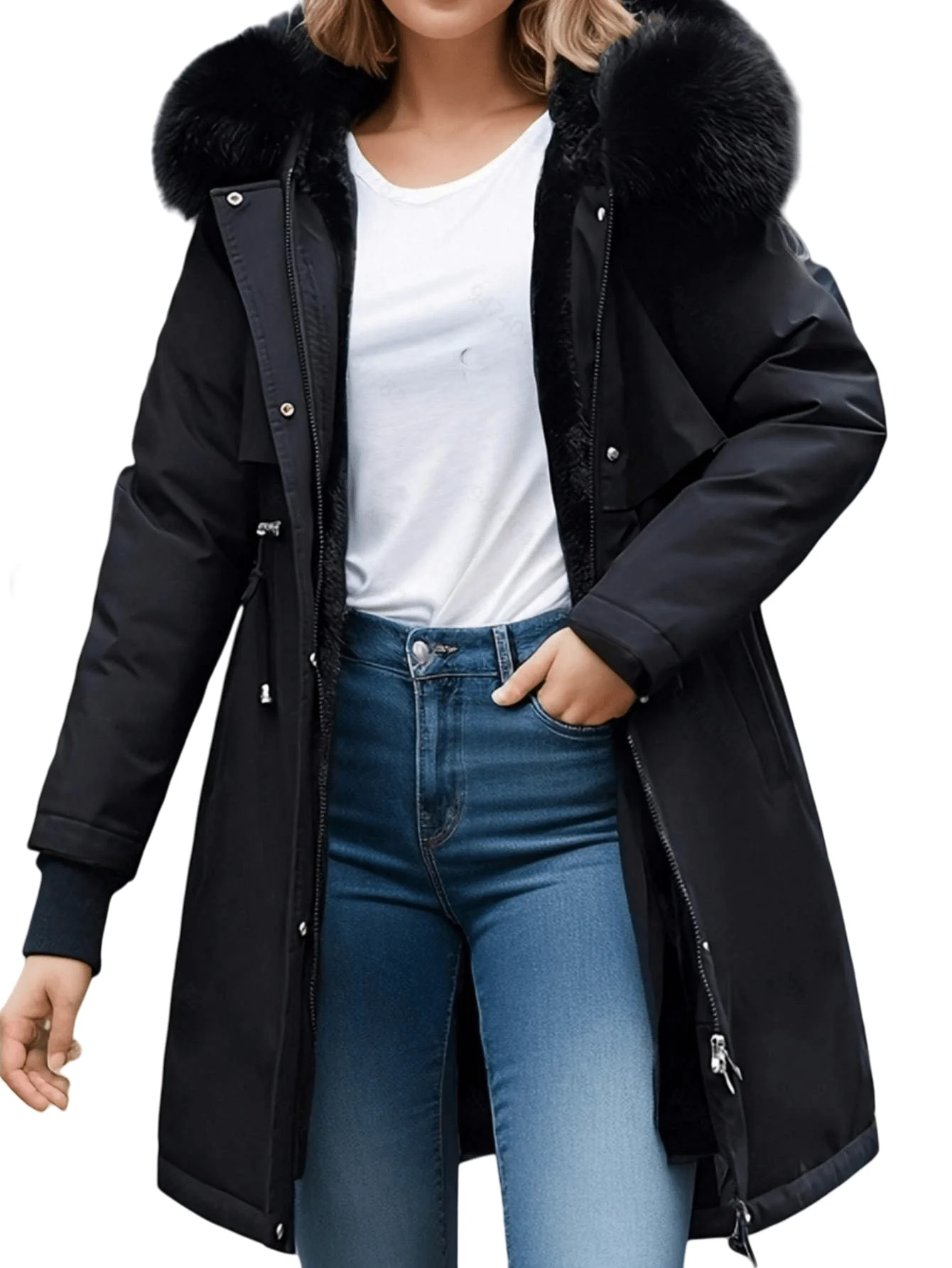 Chic YC Women's Winter Parka Puffy Coat with Long Fur Collar Hooded,Thicken Warm Overcoat for Deep Cold - Image 6