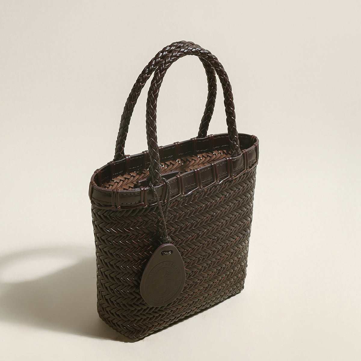 Chocolate Organic Reed Woven Basket Bag - Image 2