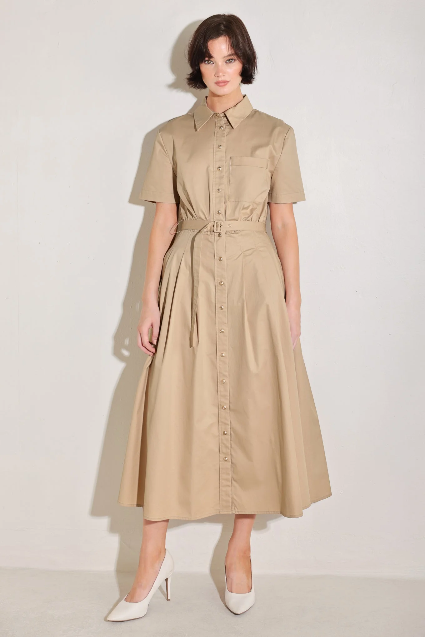 Cinched Couture Woven Midi Dress