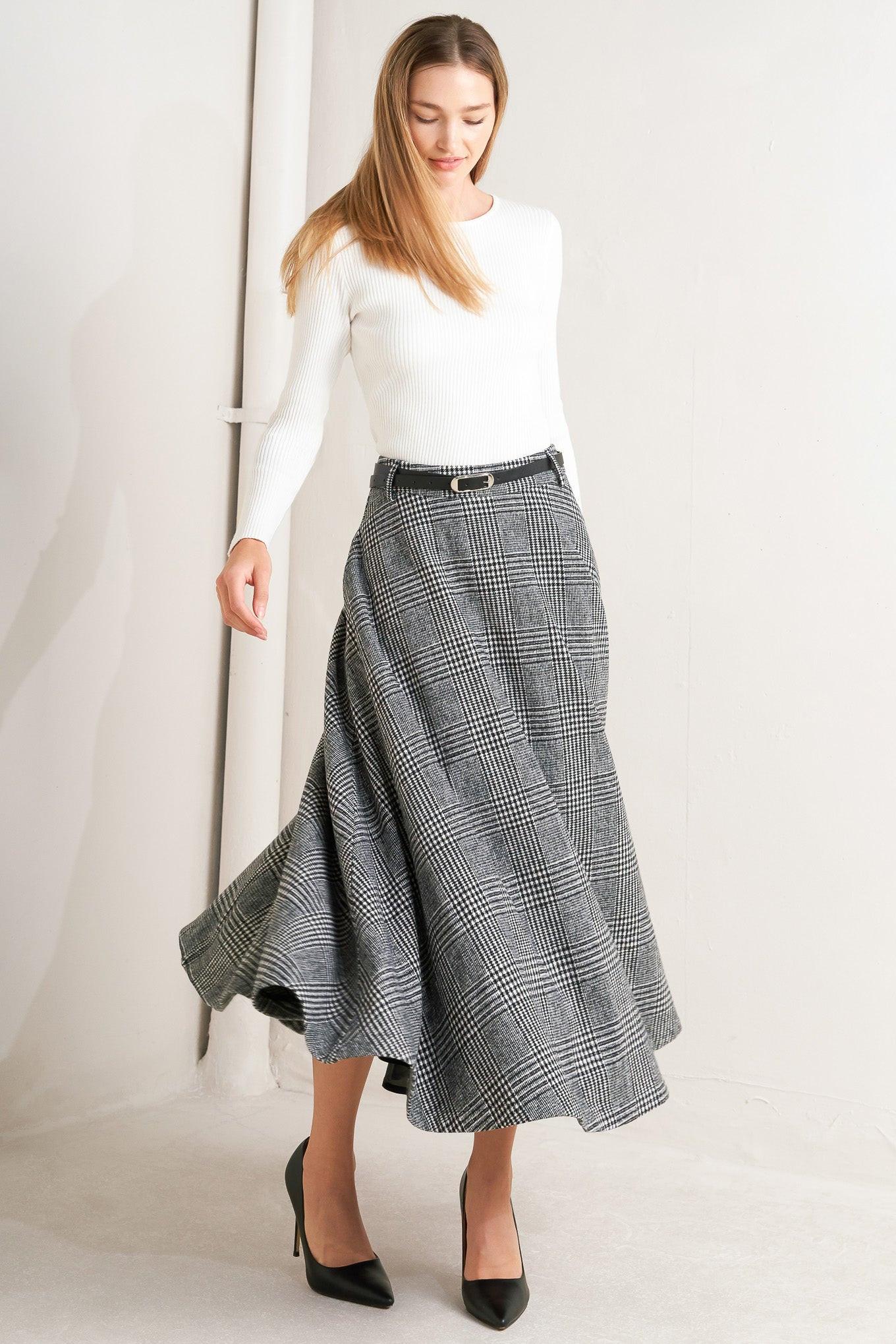 City Checkline Woolen Woven Midi Skirt - Image 5