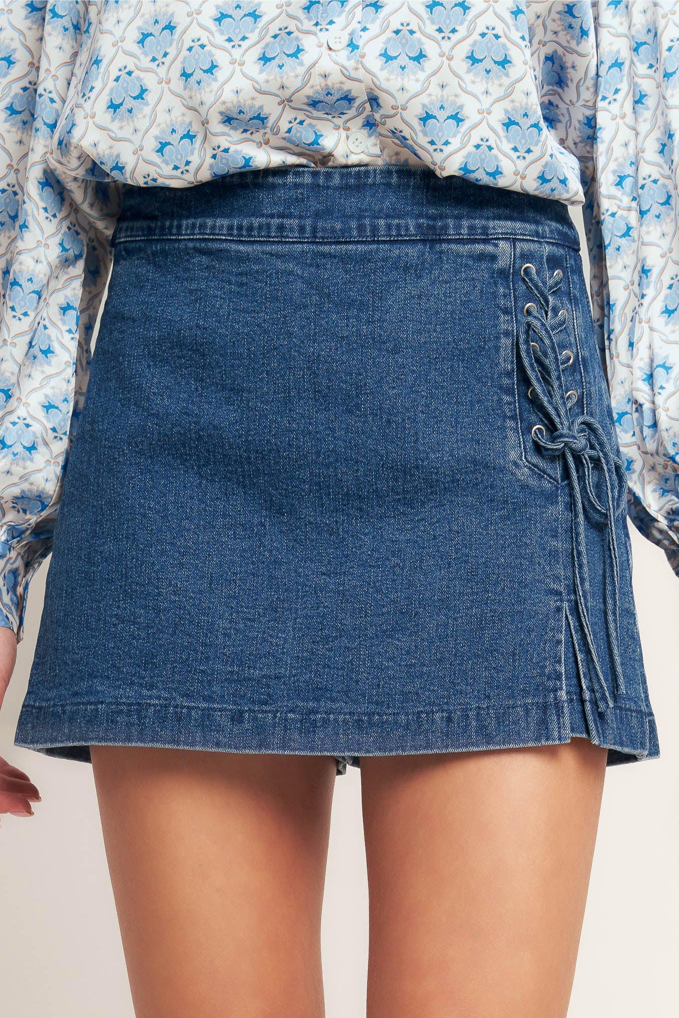 City Lace-up Denim Skort - Image 2