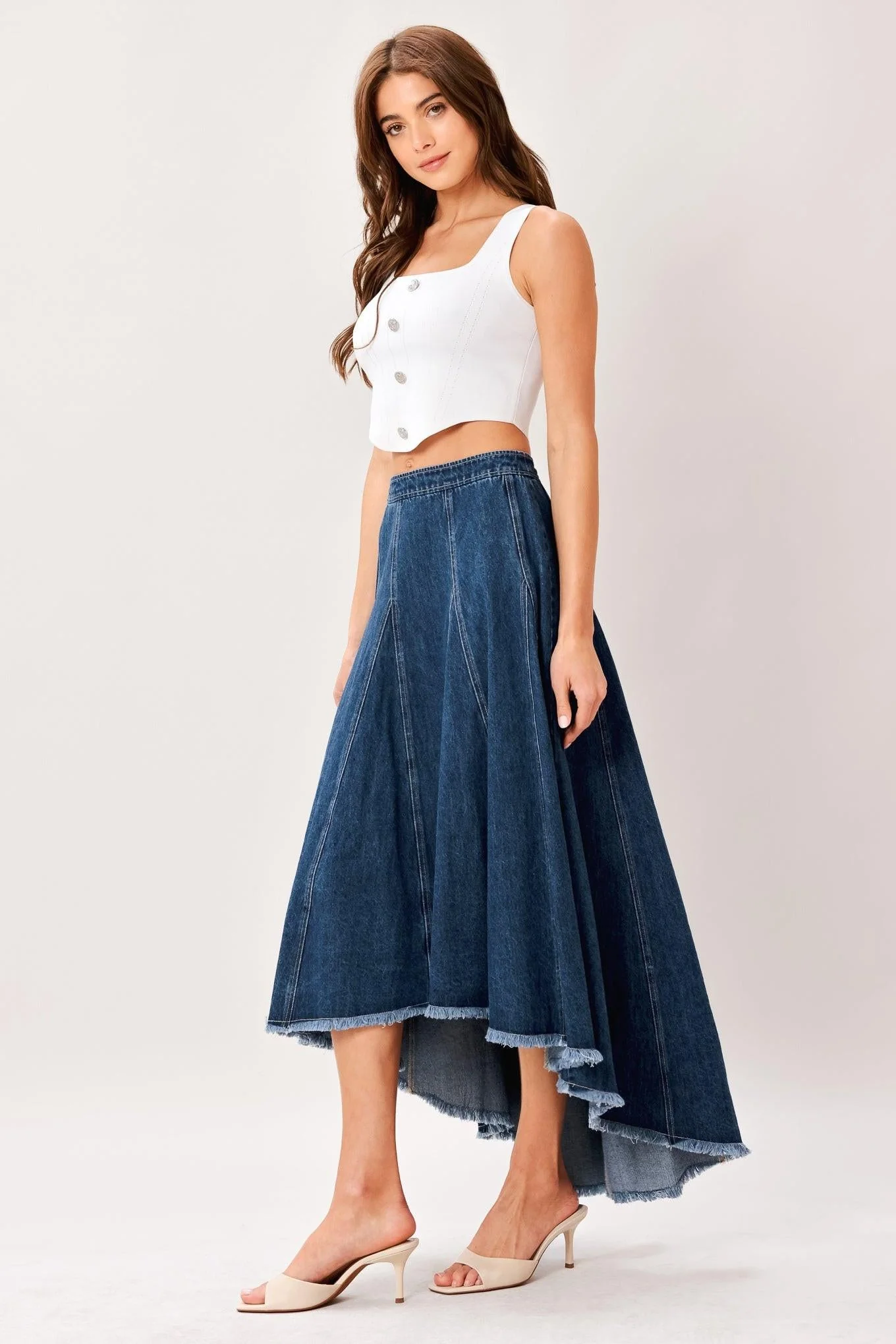 City Swing Denim Hi-lo Midi Circle Skirt - Image 4