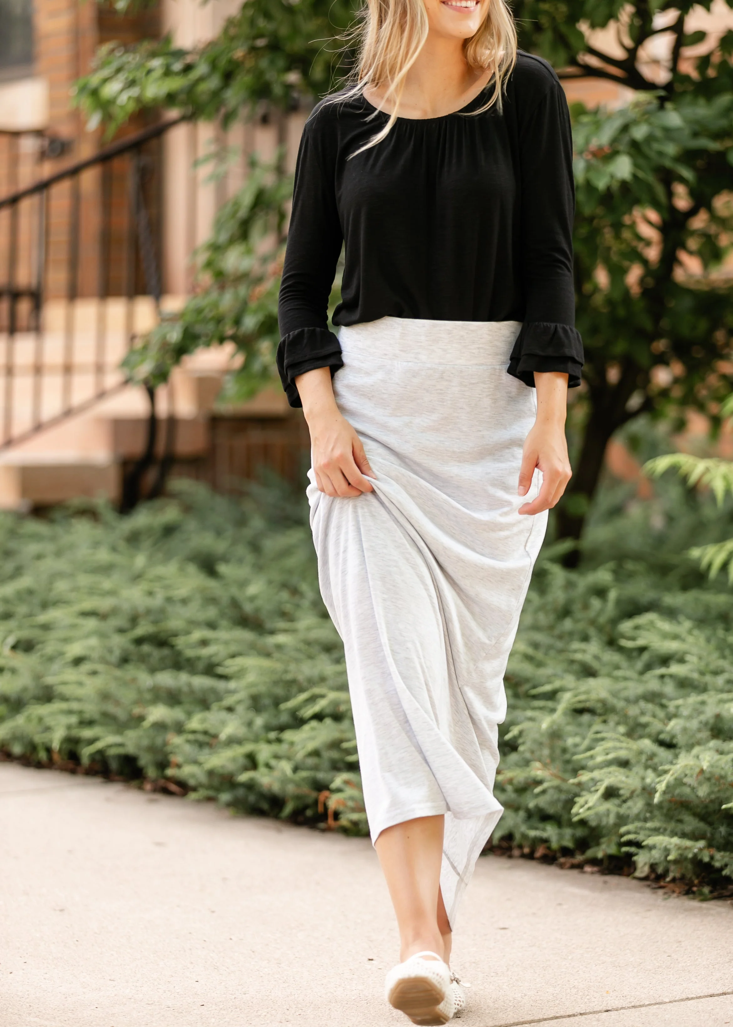 Clarise Heather Gray Premium Knit Maxi Skirt - Image 7