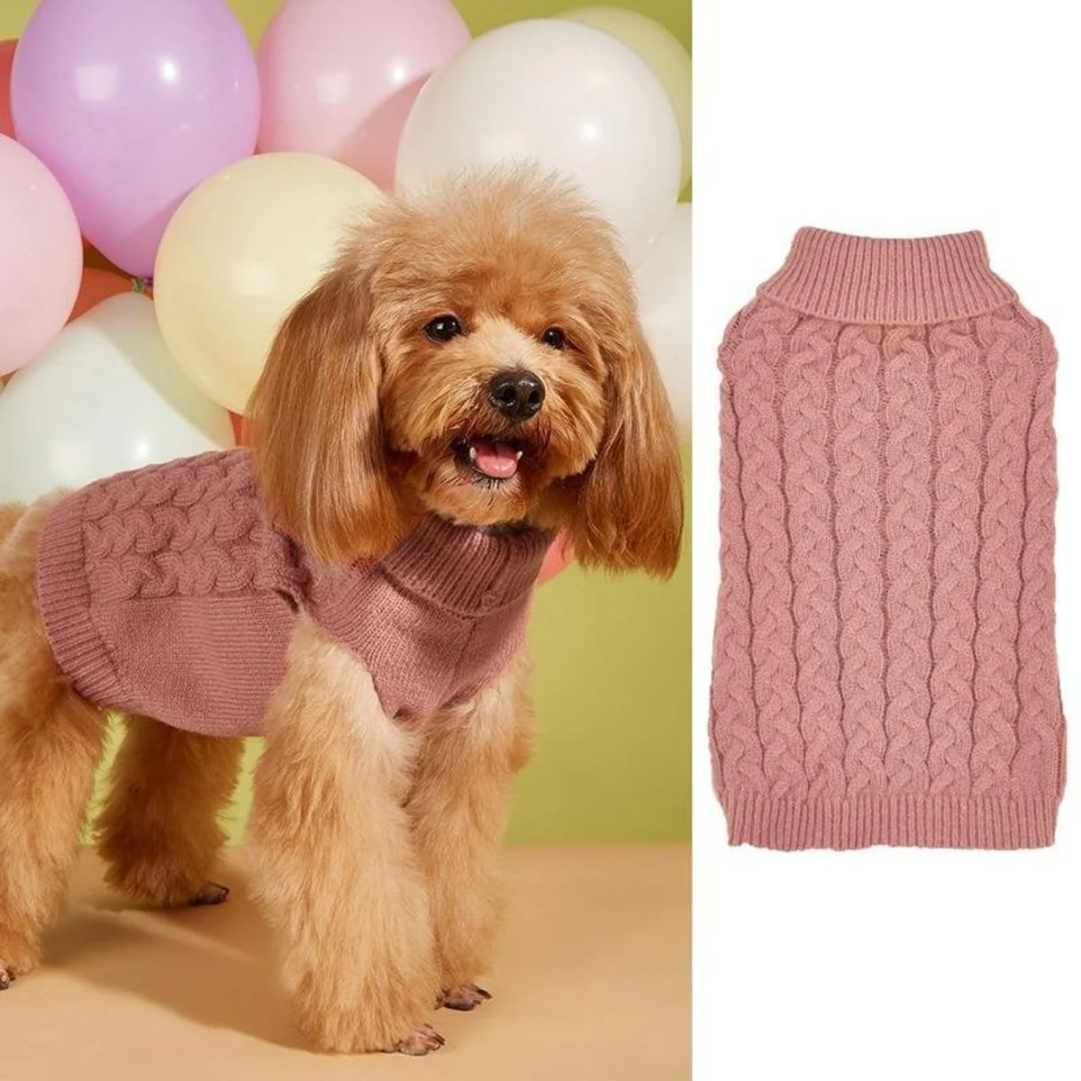 Classic Cable Knit Dog Sweater, Warm Turtleneck Pet Clothes for Cats & Small Dogs - Image 11