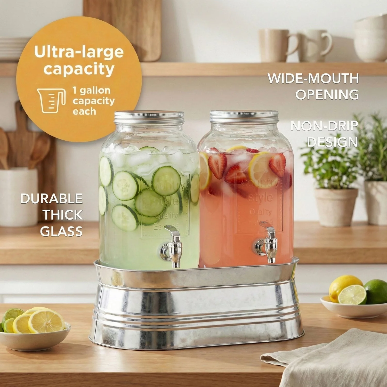 Jay Companies Classic Farmhouse 2-Piece Set Beverage Dispensers 1 Gal Each - Image 5