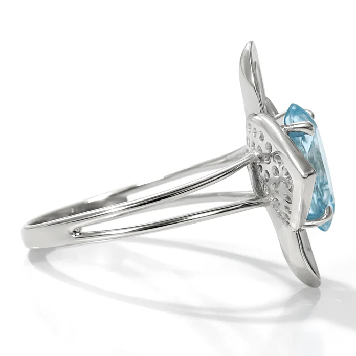 Cocktail Rings for Women 3.16 Carats Sterling Silver Flower Ring Sterling Silver Blue Topaz Jewelry December Birthstone Blue Topaz Ring for Women Gifts for Her - Image 6