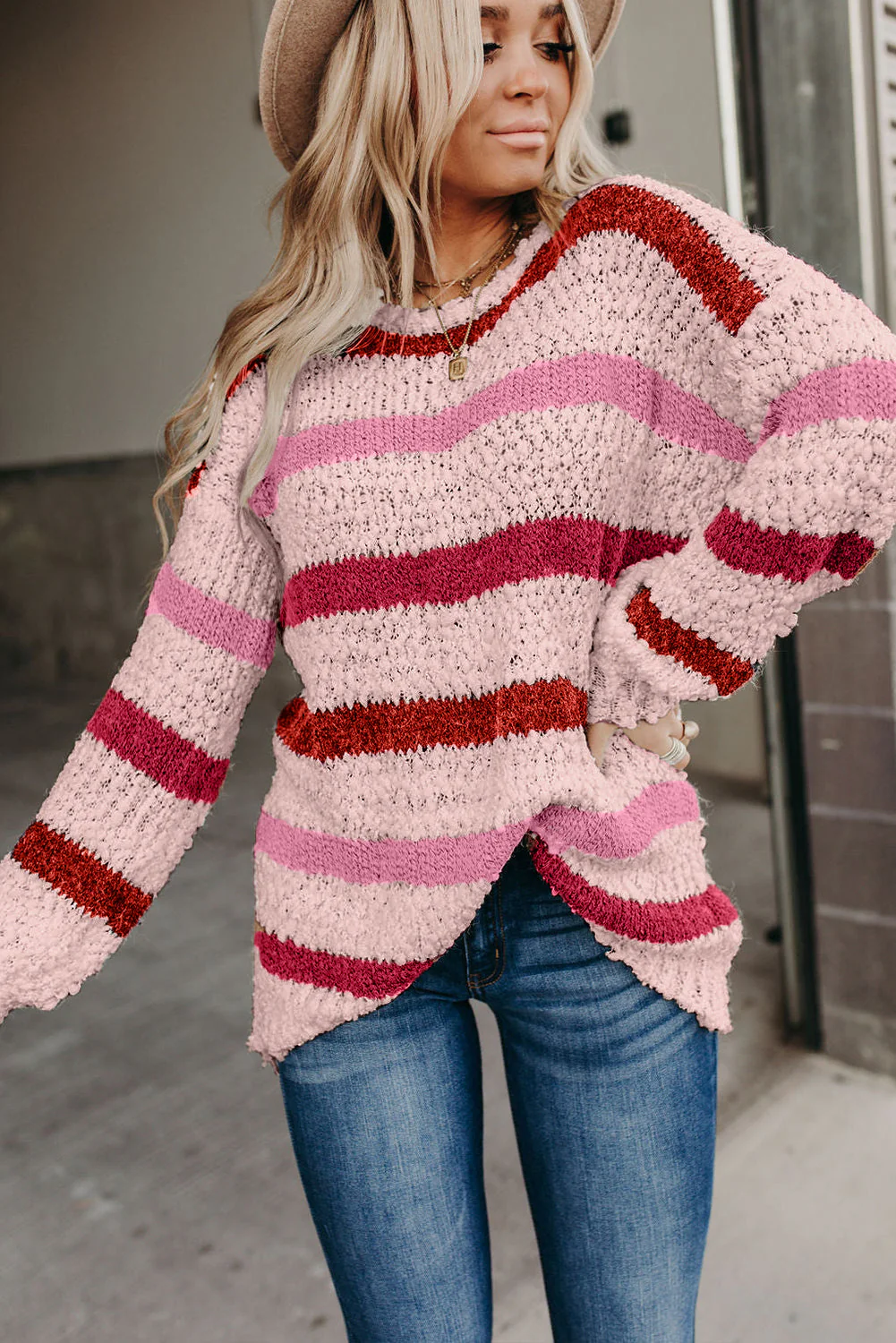 Threaded Pear Cora Striped Popcorn Knit Sweater - Image 6