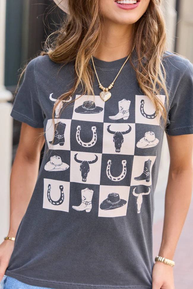 Country Checkered Dark Grey Graphic Tee - Image 2