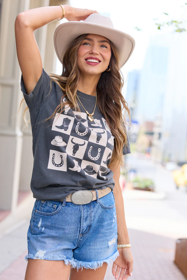 Country Checkered Dark Grey Graphic Tee - Image 4