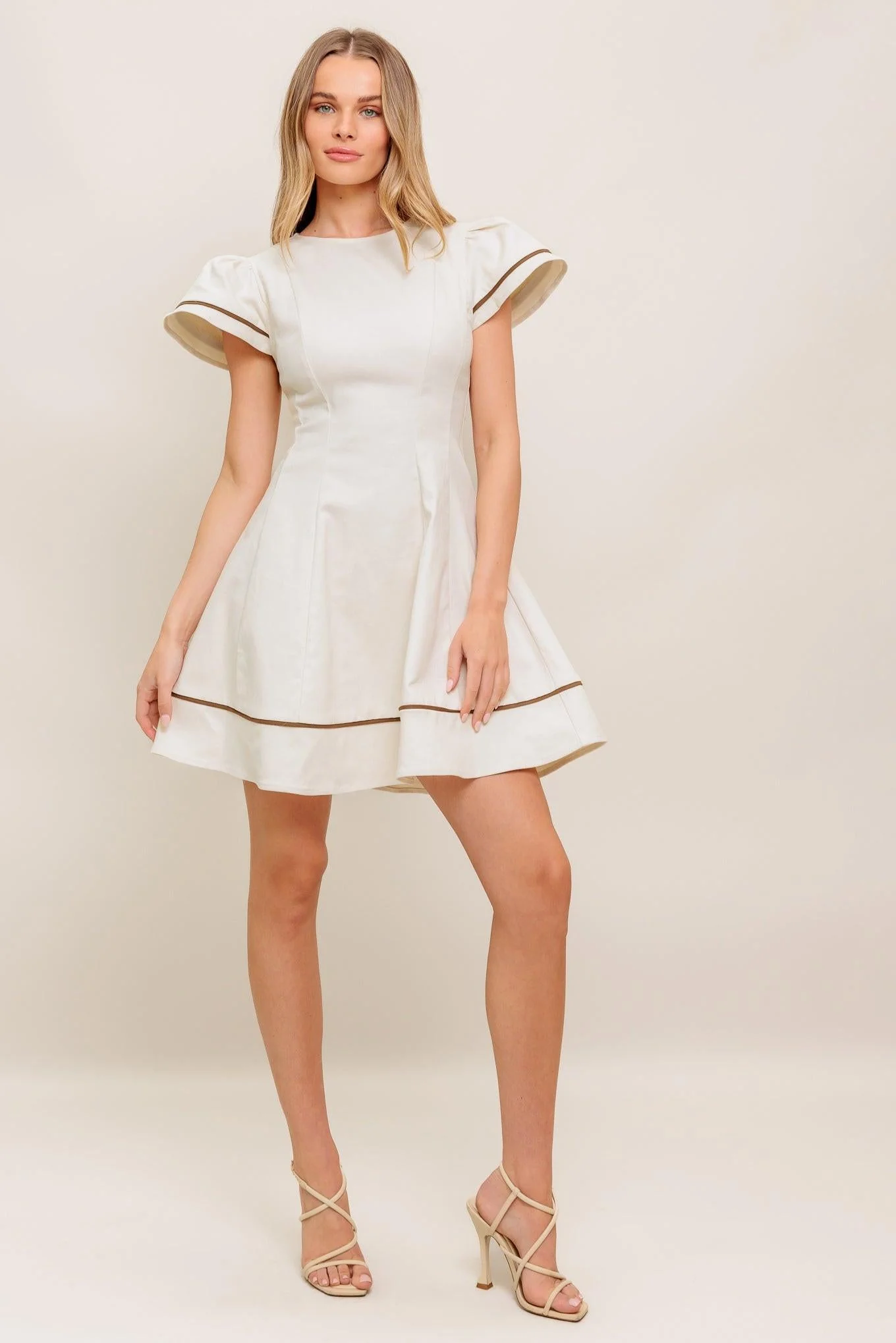 Cream Milk Tea Woven Mini Dress - Image 4