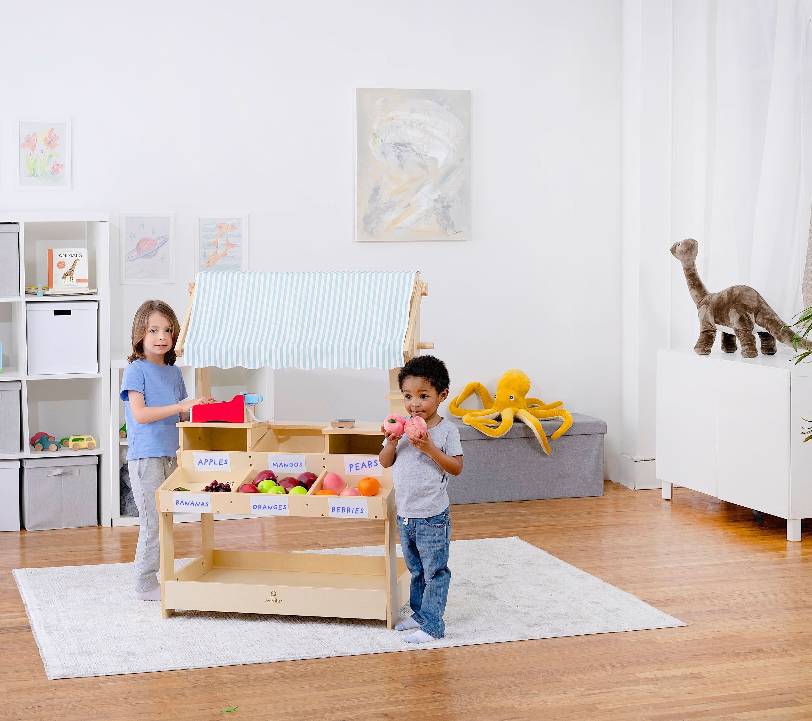 Cypress Wooden Market Stand – Pretend Play Shop for Kids with Storage - Image 16