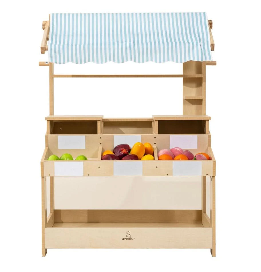 Cypress Wooden Market Stand – Pretend Play Shop for Kids with Storage - Image 7