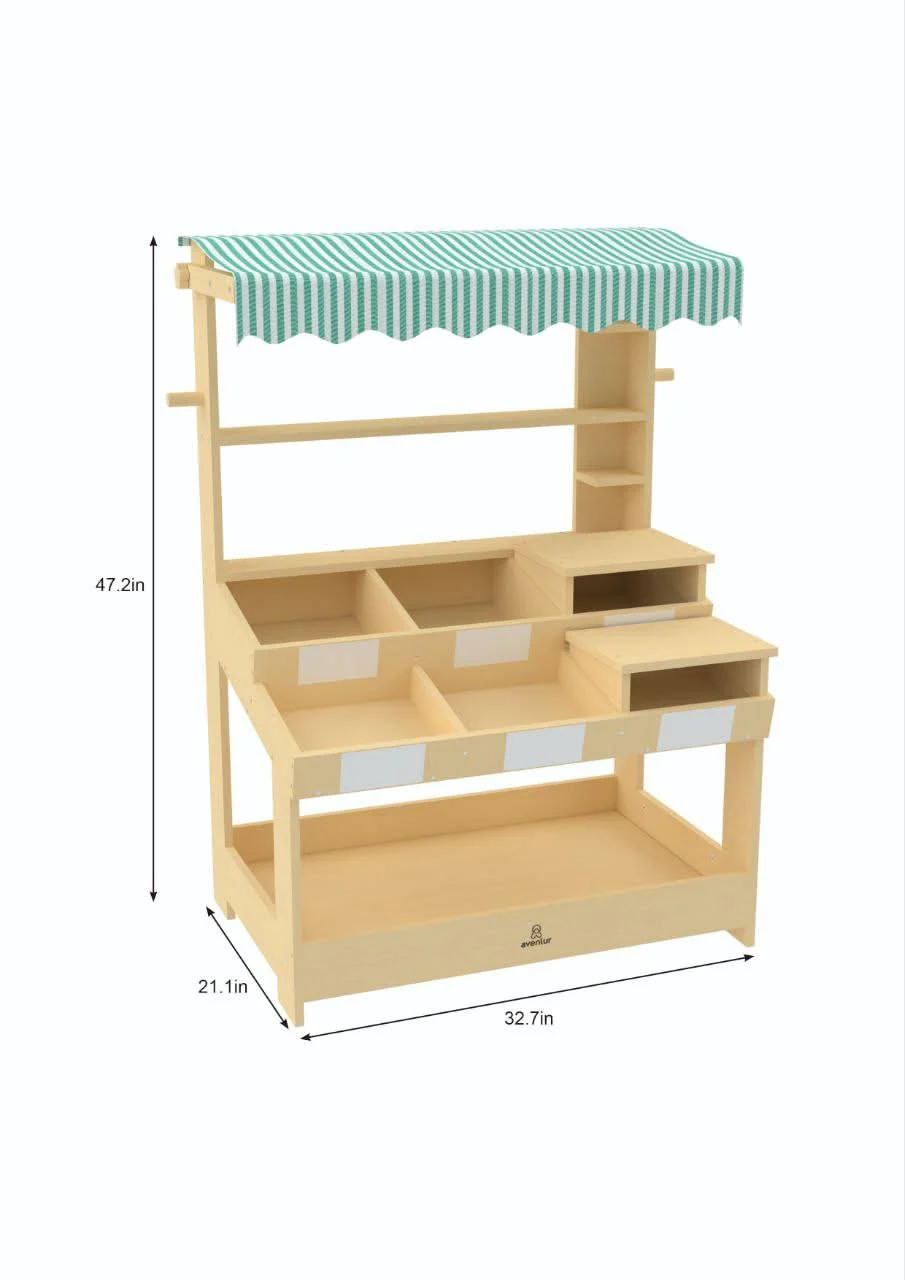 Cypress Wooden Market Stand – Pretend Play Shop for Kids with Storage - Image 8