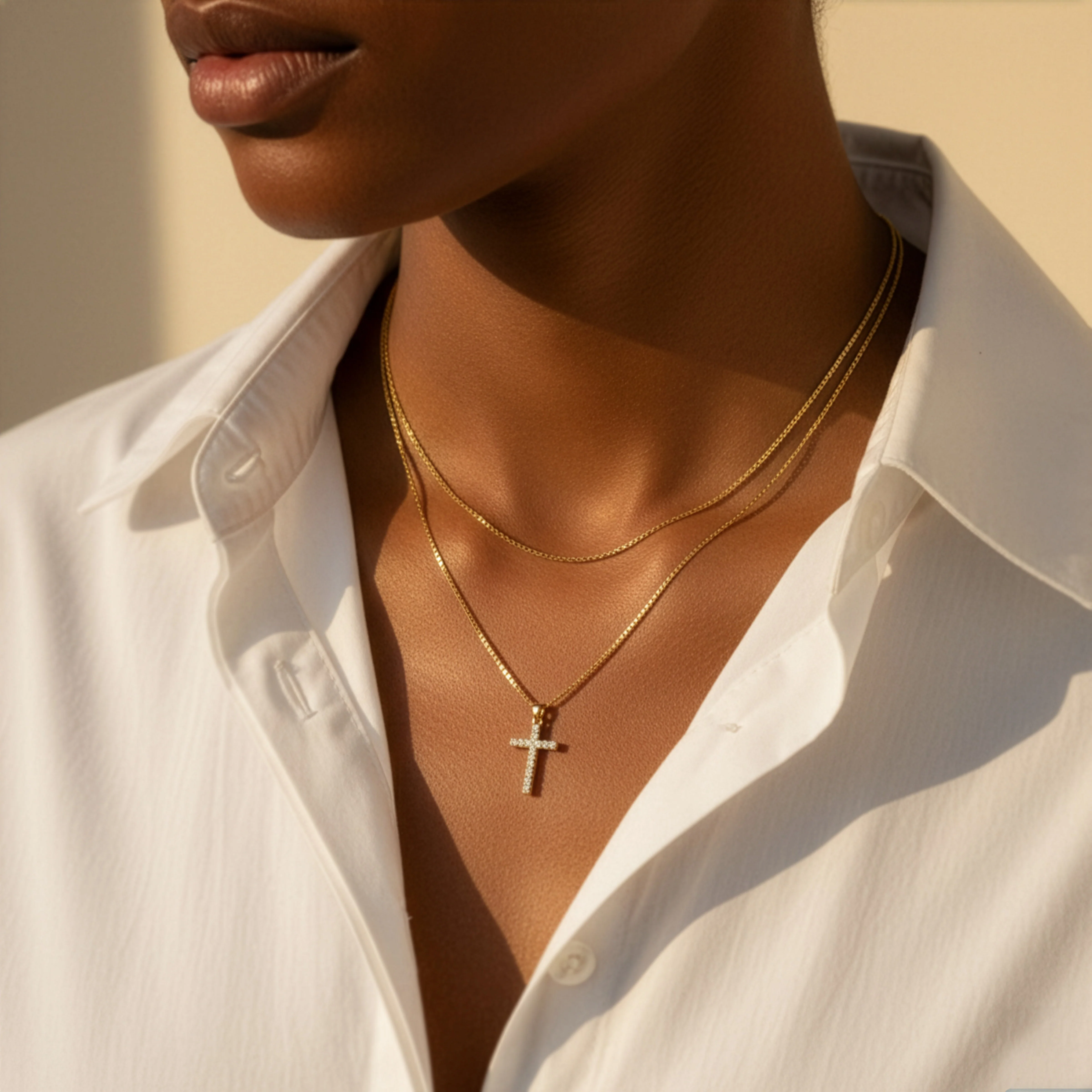 Mint & Lily Dainty Cable Necklace with Pave Cross Chain Necklace Stacking Set - Image 10