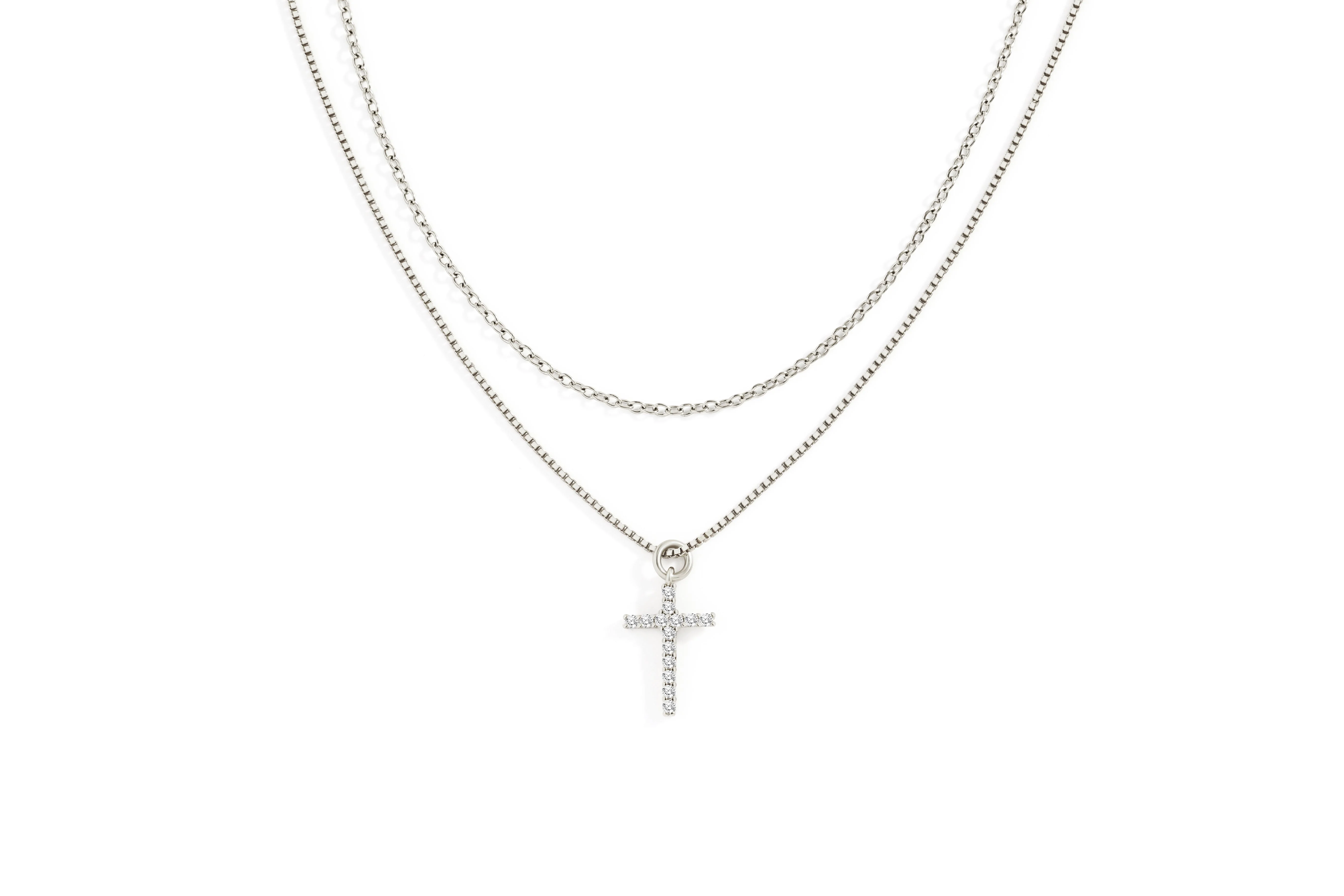 Mint & Lily Dainty Cable Necklace with Pave Cross Chain Necklace Stacking Set - Image 5