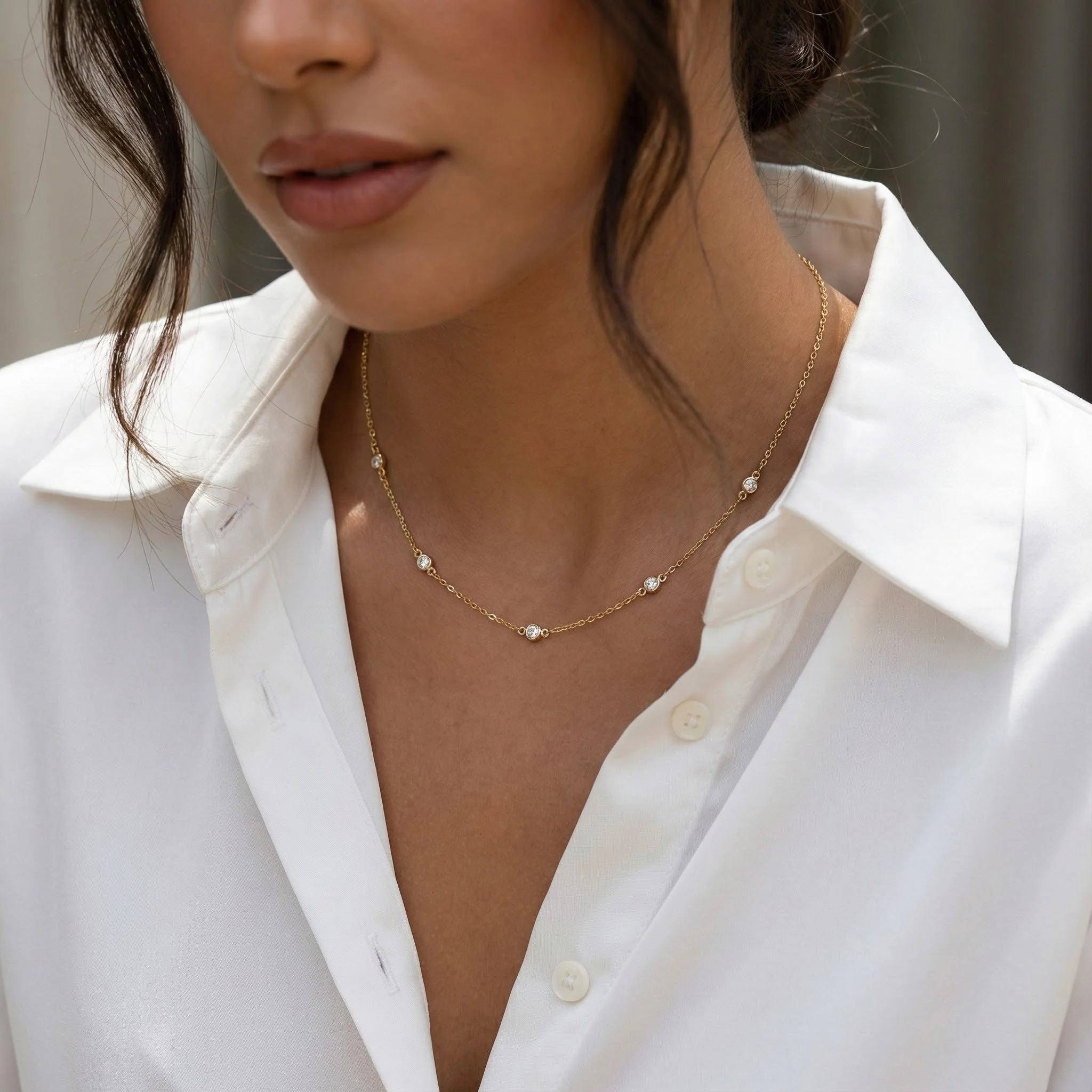 Mint & Lily Dainty Crystal Station Necklace - Image 2