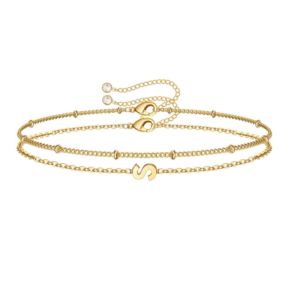 Dainty Initial Layered Chain Bracelet Personalized Adjustable - Image 24
