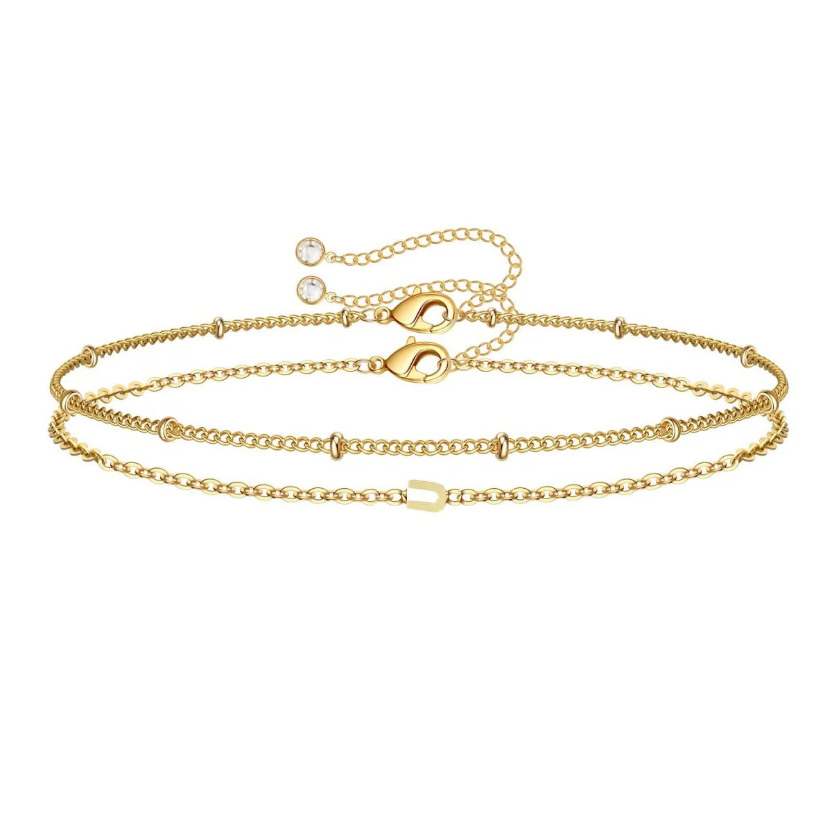 Dainty Initial Layered Chain Bracelet Personalized Adjustable - Image 26