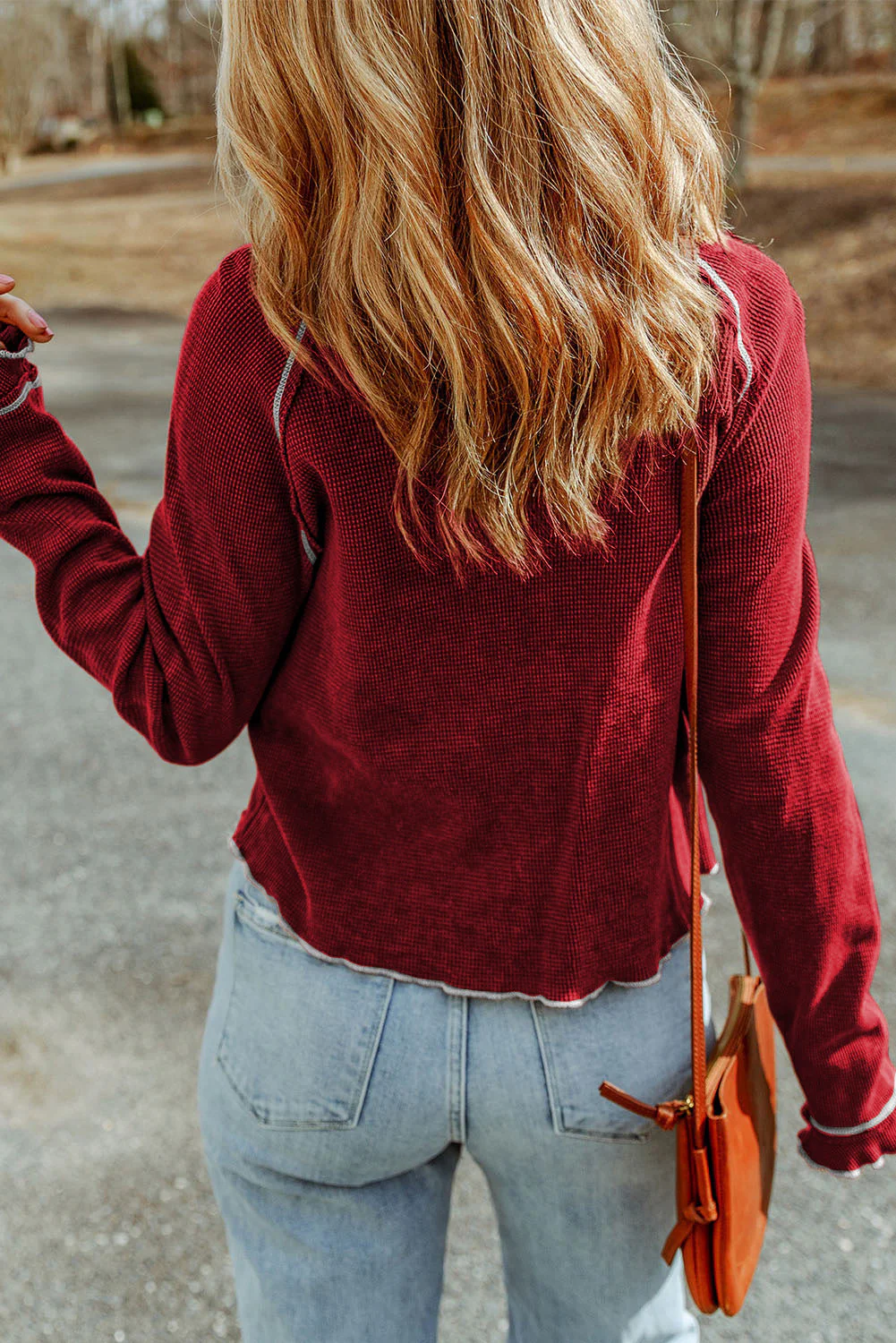 Threaded Pear Daisy Textured Round Neck Long Sleeve Top - Image 7