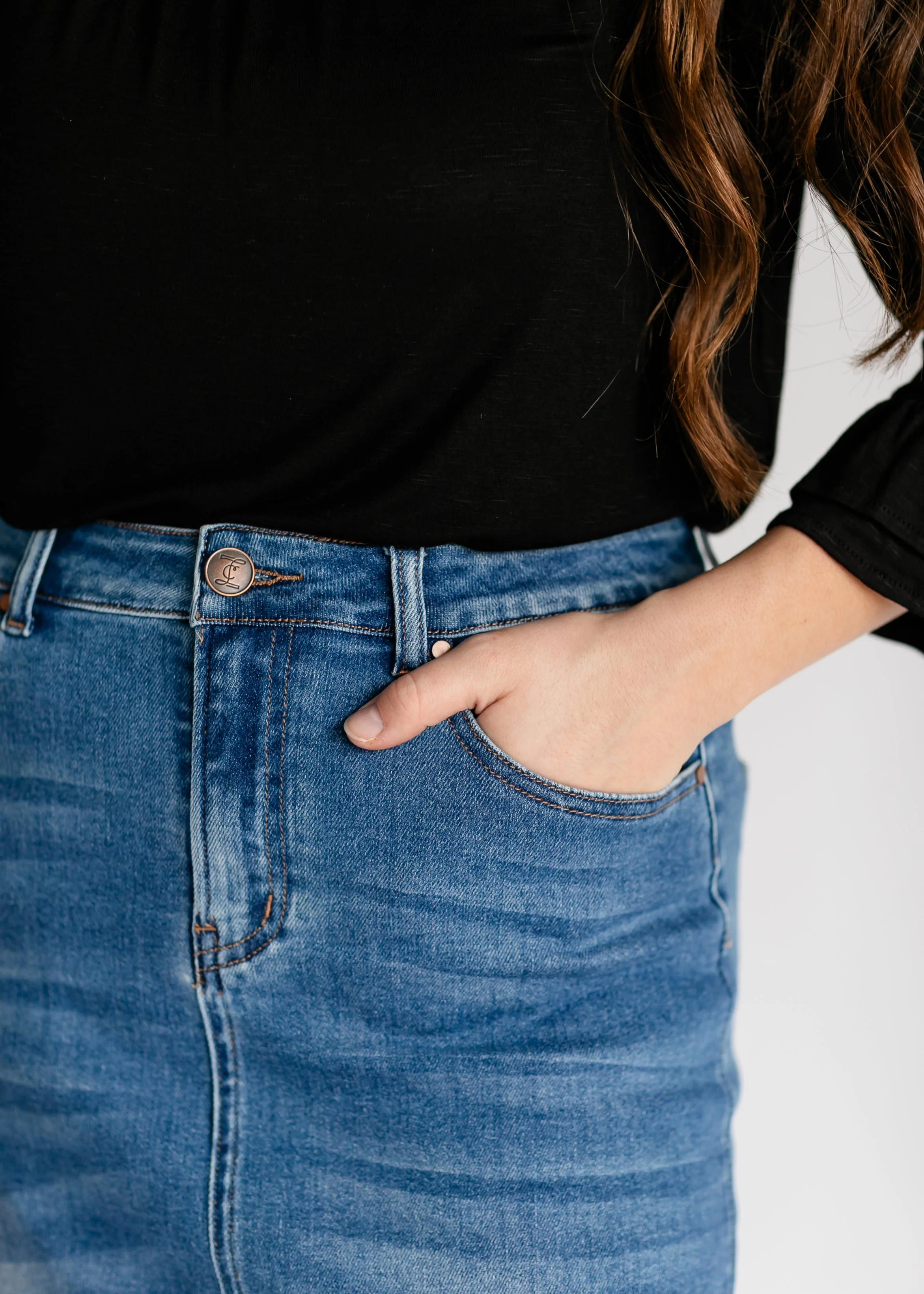 Dakotah Raw Hem Long Denim Skirt - FINAL SALE - Image 10