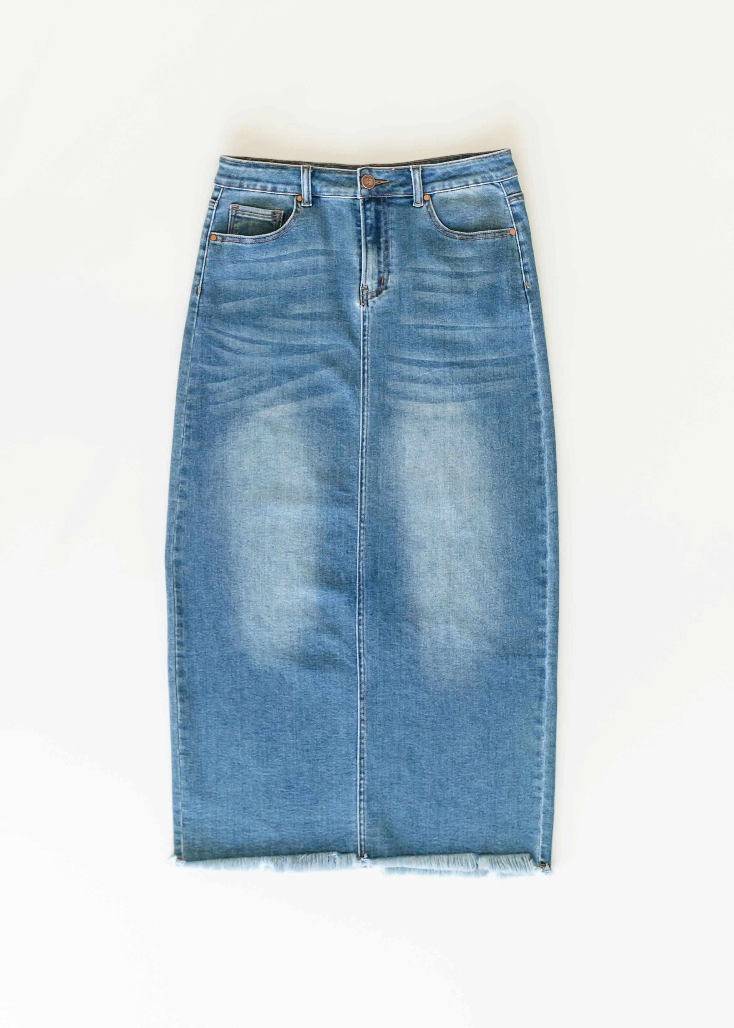 Dakotah Raw Hem Long Denim Skirt - FINAL SALE - Image 13
