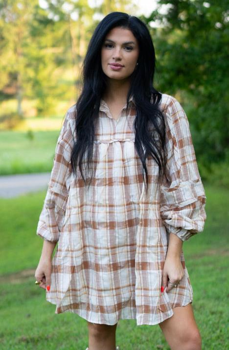 Threaded Pear Dana Plaid Babydoll Dress - Image 3