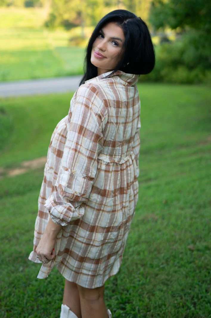 Threaded Pear Dana Plaid Babydoll Dress - Image 4