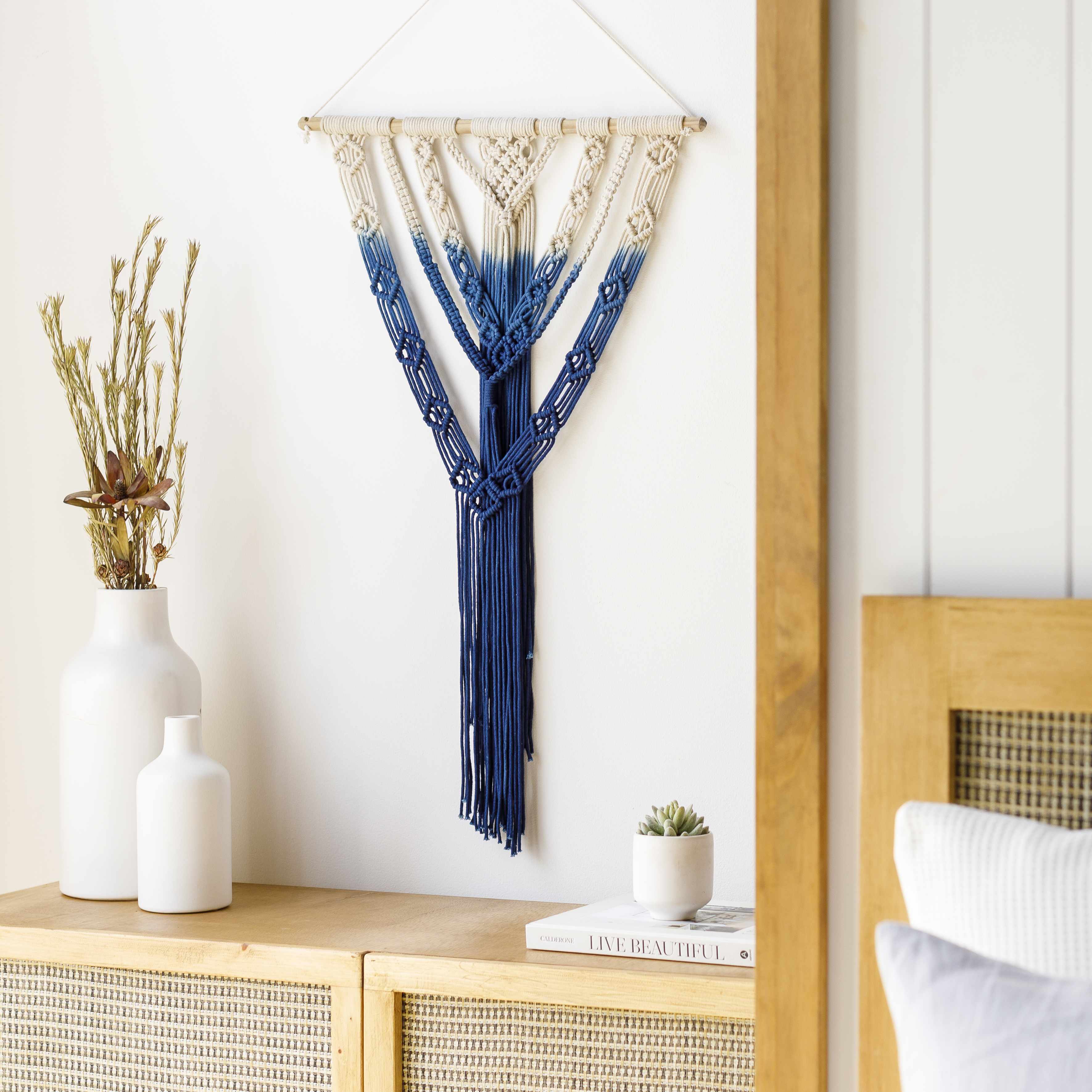 Dancalan Cream & Blue Macrame Wall Art - Clearance - Image 2