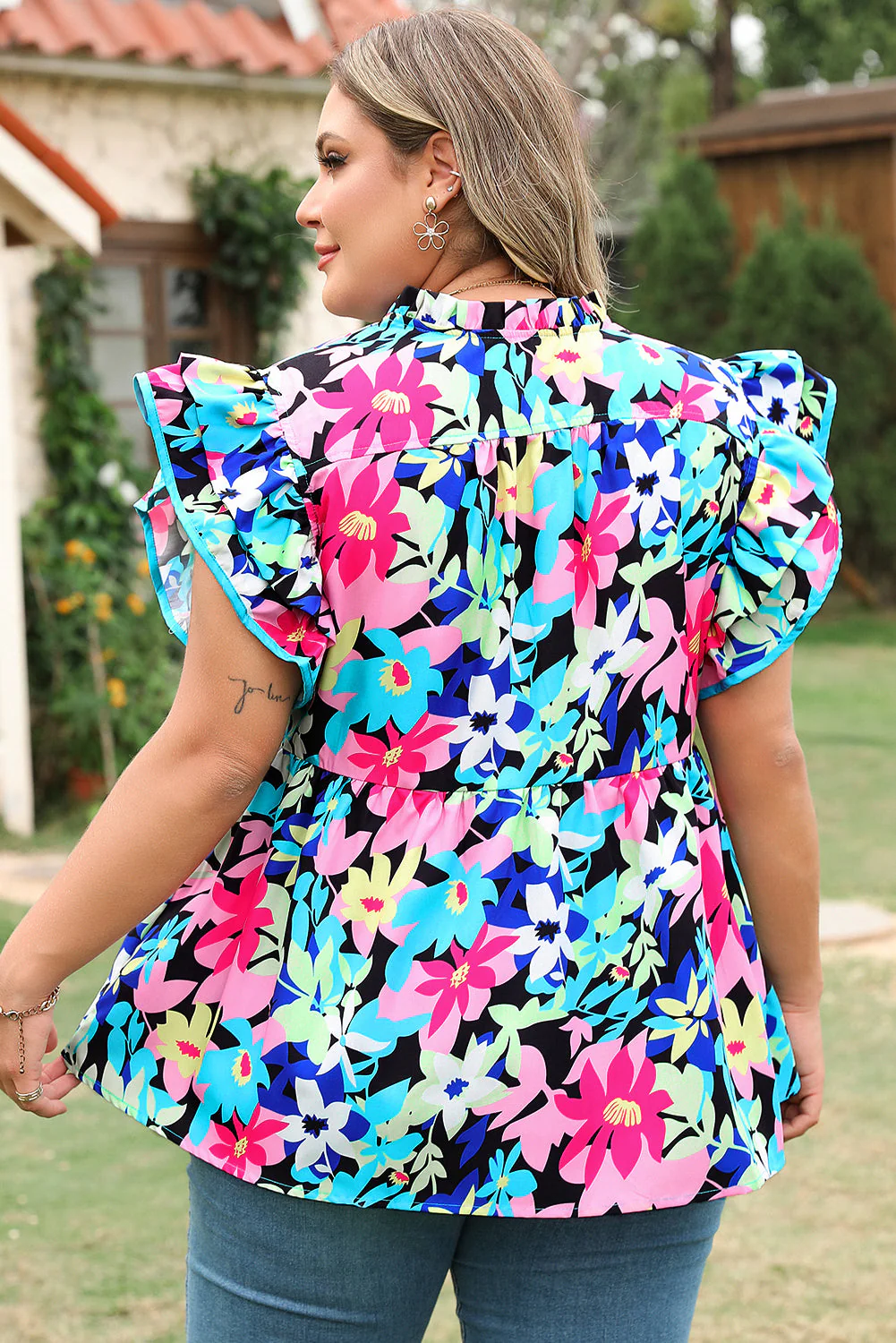 Threaded Pear Dani Sleeve Tied Notched PLUS Blouse - Image 2
