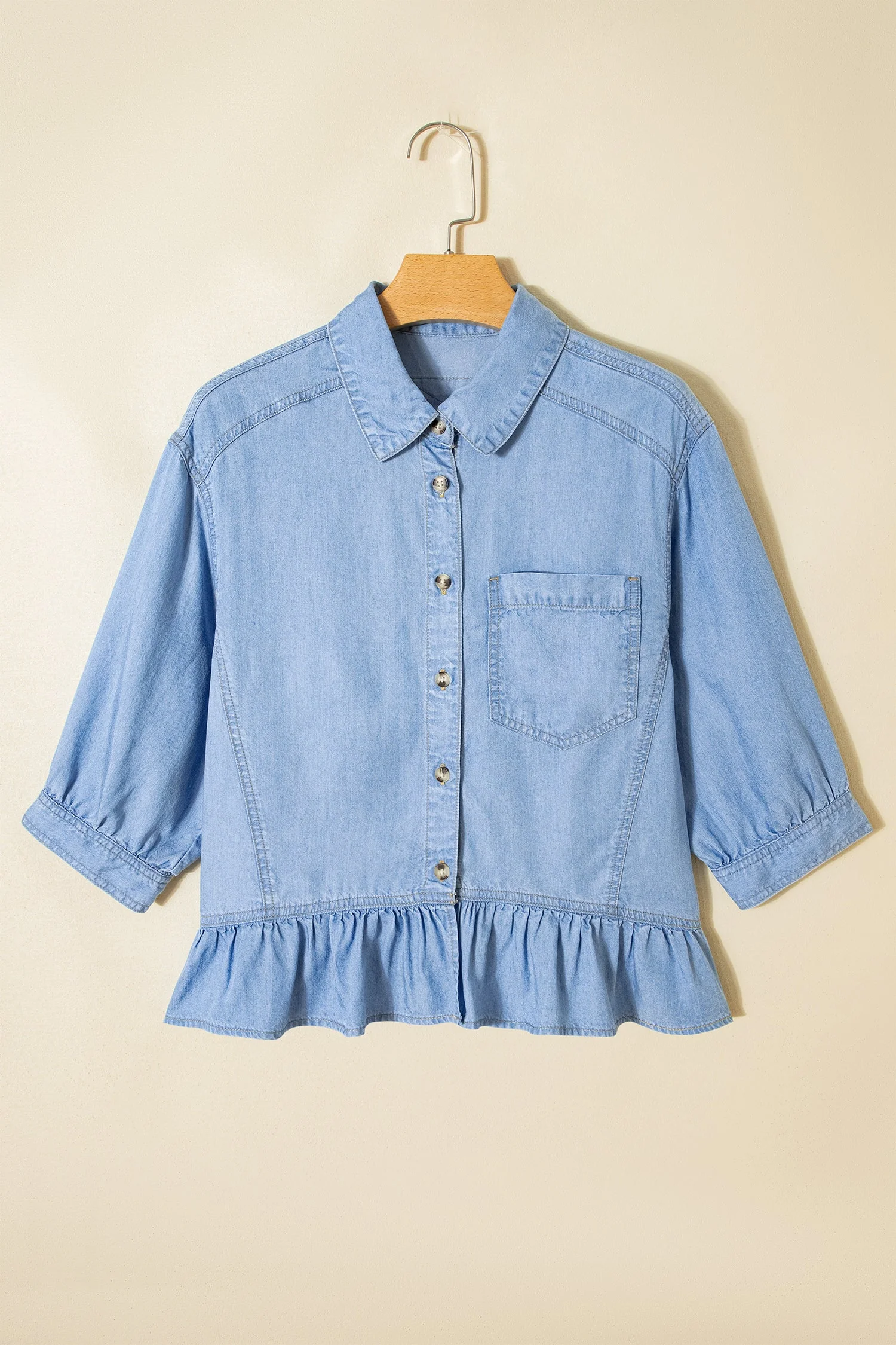 Threaded Pear Daphne High Low Chambray Shirt - Image 8