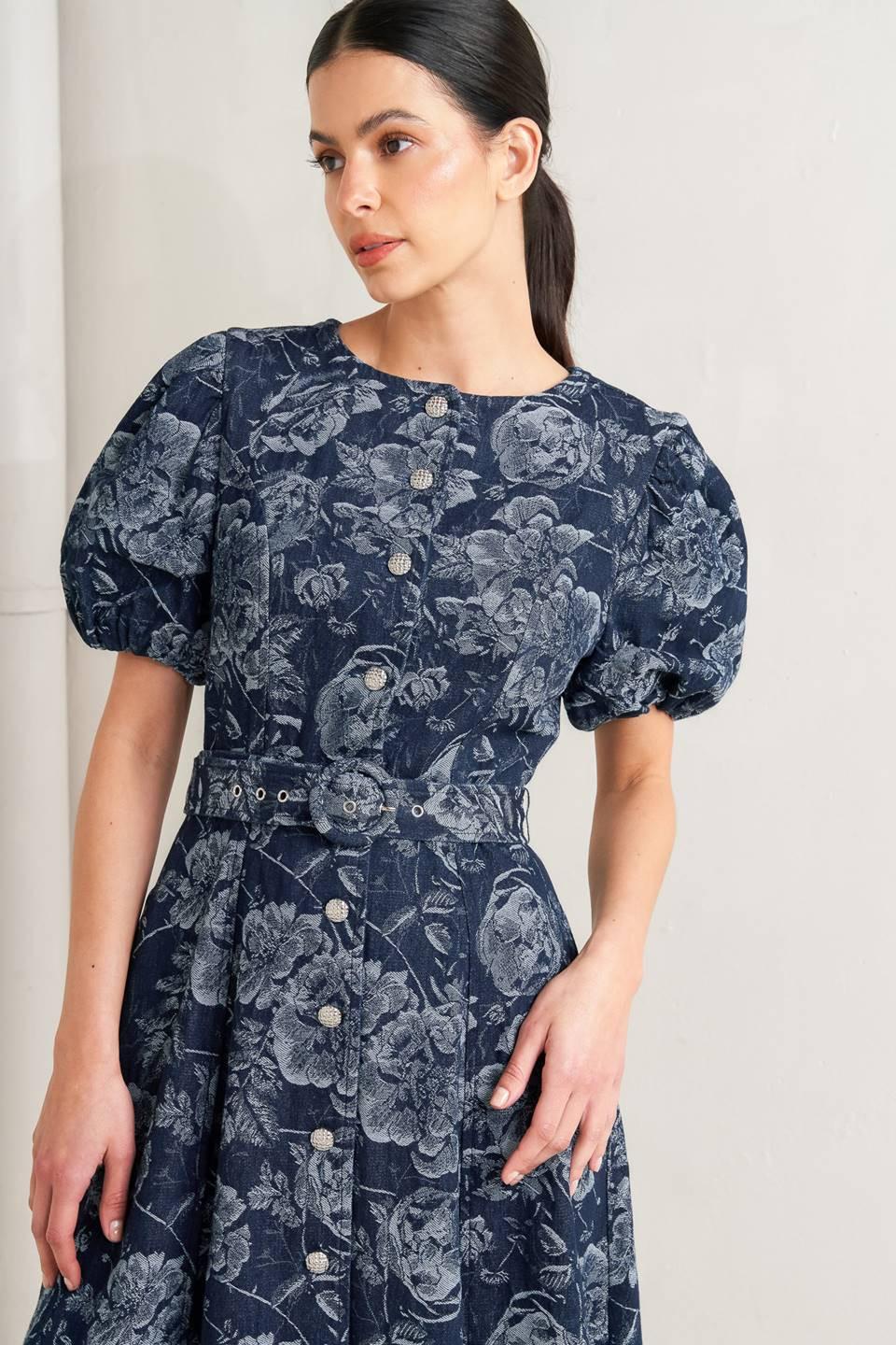 Dark Bloom Jacquard Denim Midi Dress - Image 6
